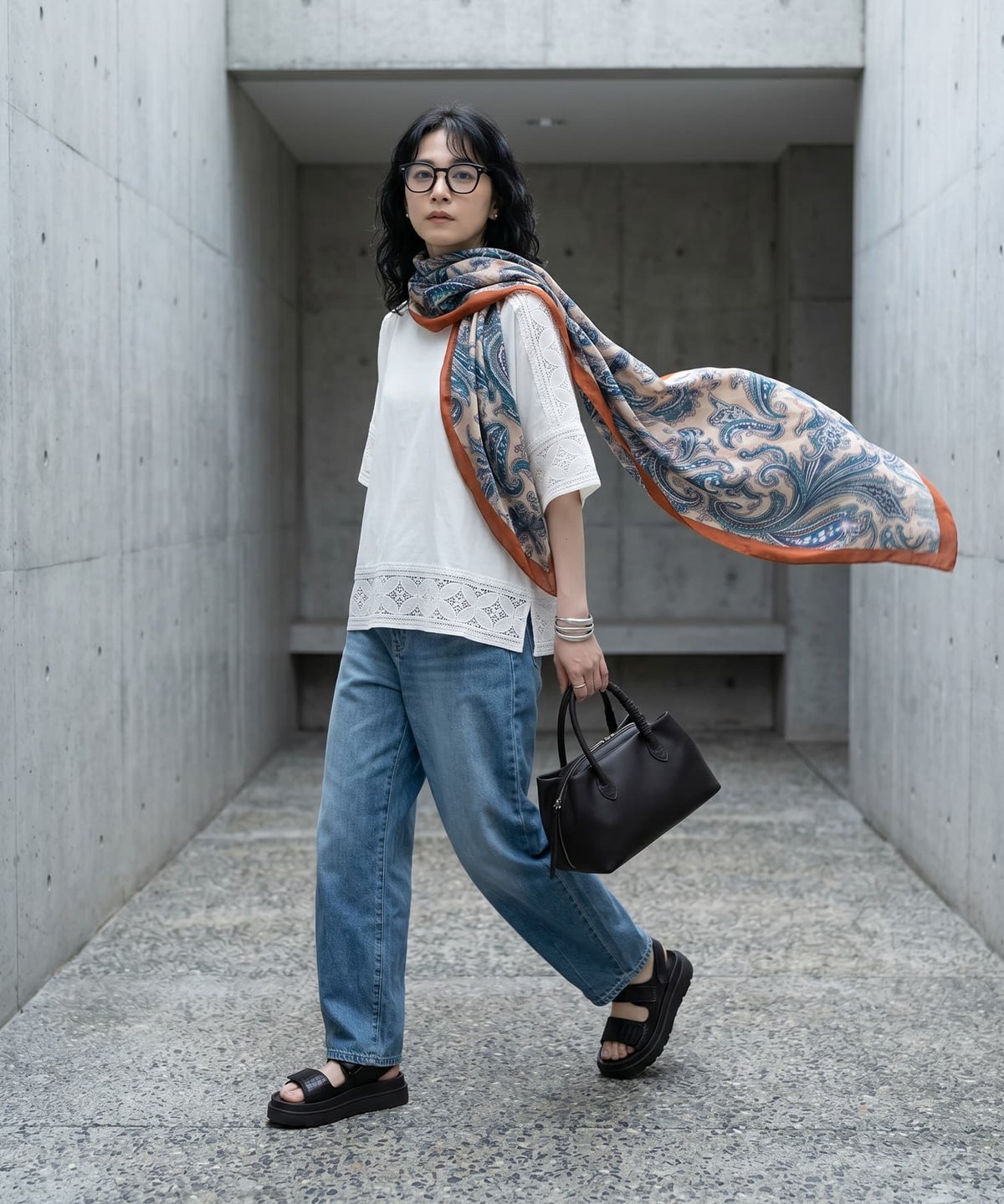 着用イメージ 170cm ブルー×オレンジ