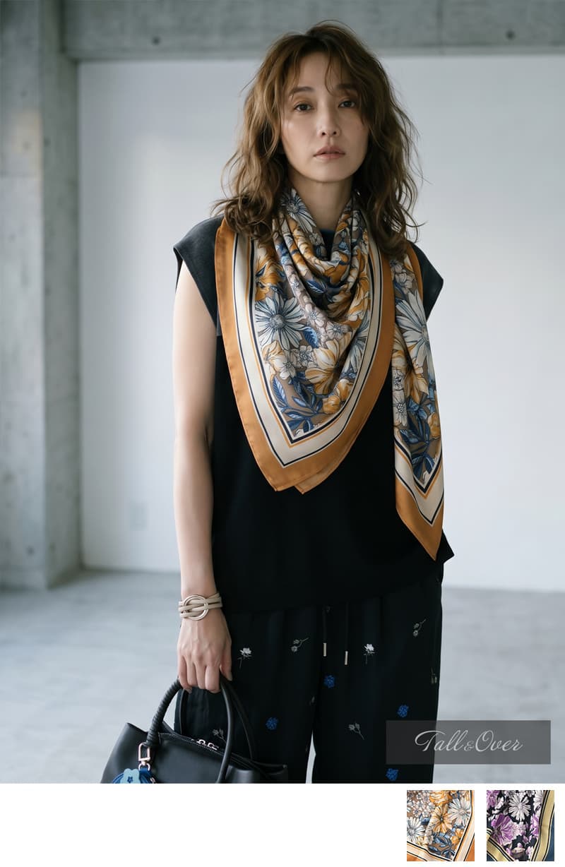 lovelivingproperly スカーフ ブラック BLK001】大判フラワースカーフ | おしゃれな大人レディース
