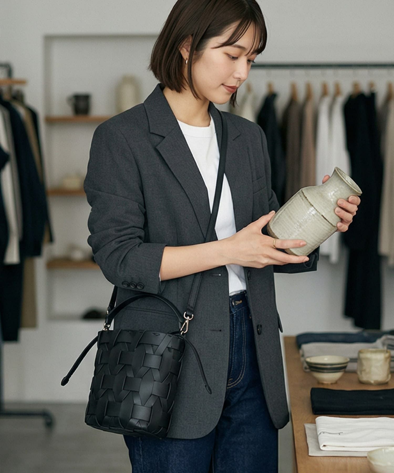 DELI by】編み込みリアルレザーバケットバッグ | おしゃれな大人