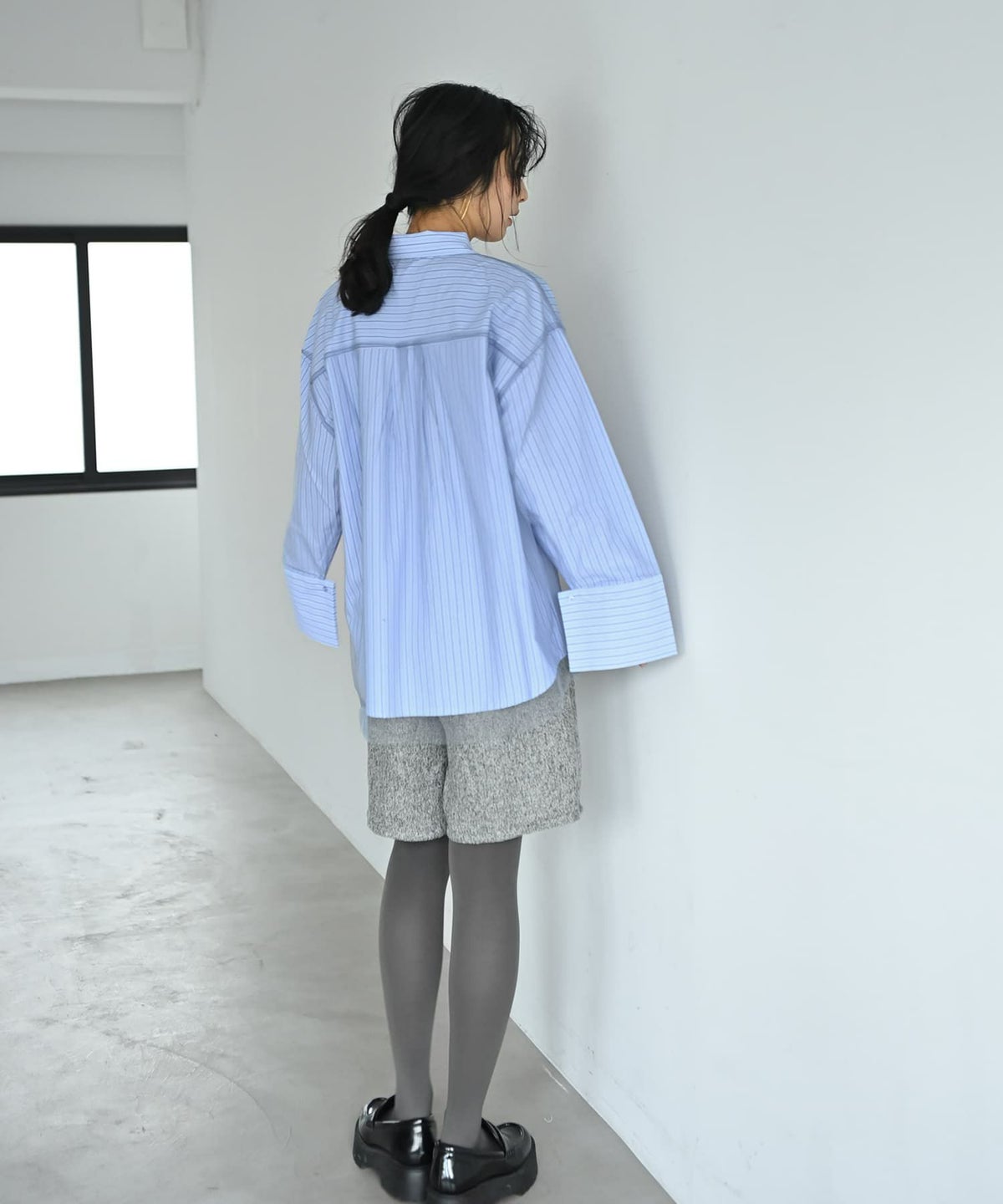 着用イメージ 167cm ブルー×ストライプ