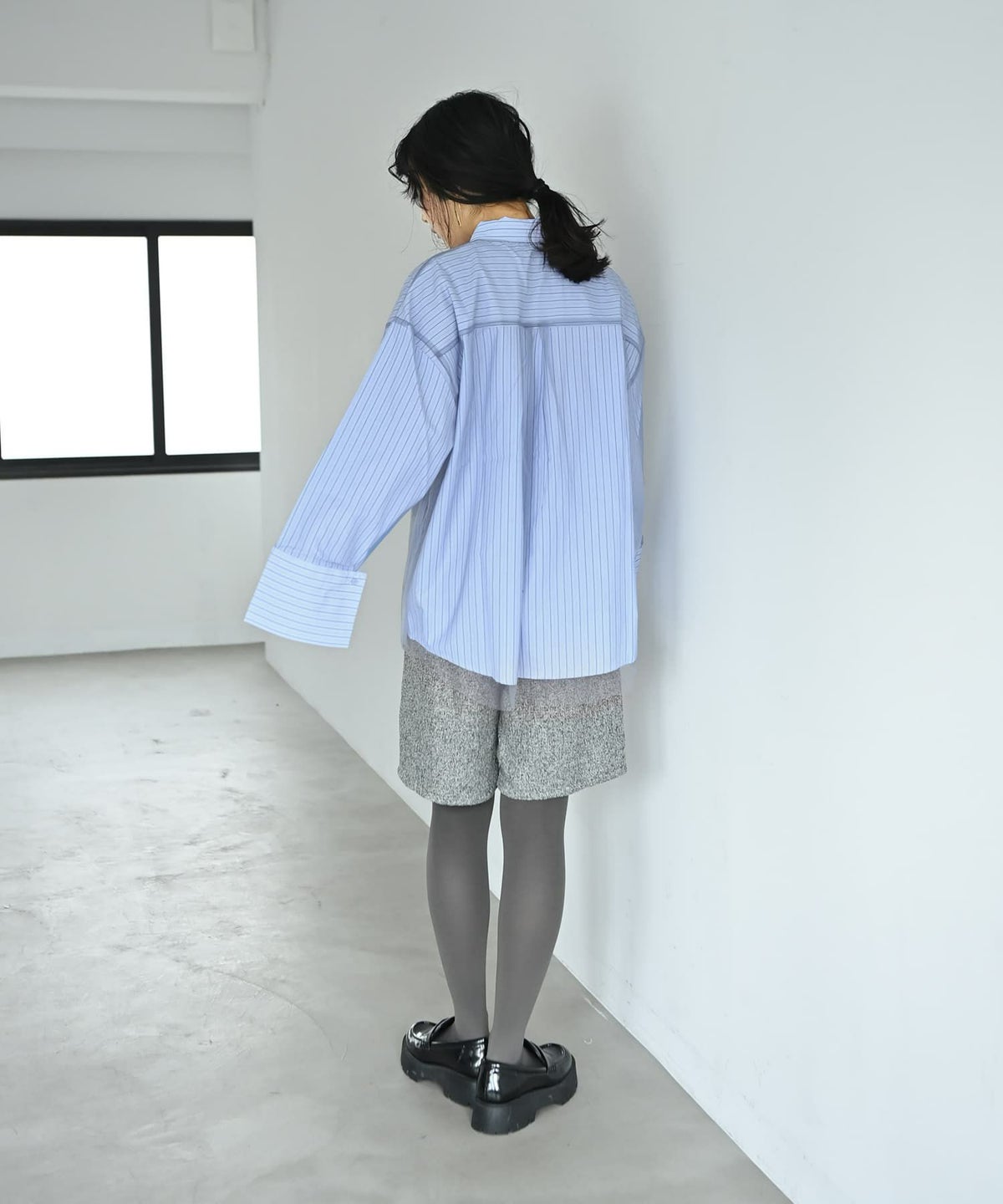 着用イメージ 167cm ブルー×ストライプ