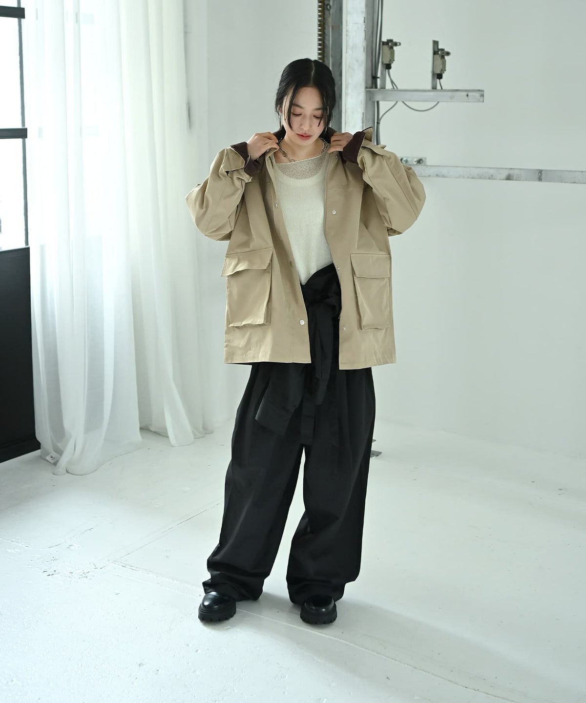 着用イメージ 167cm ベージュ