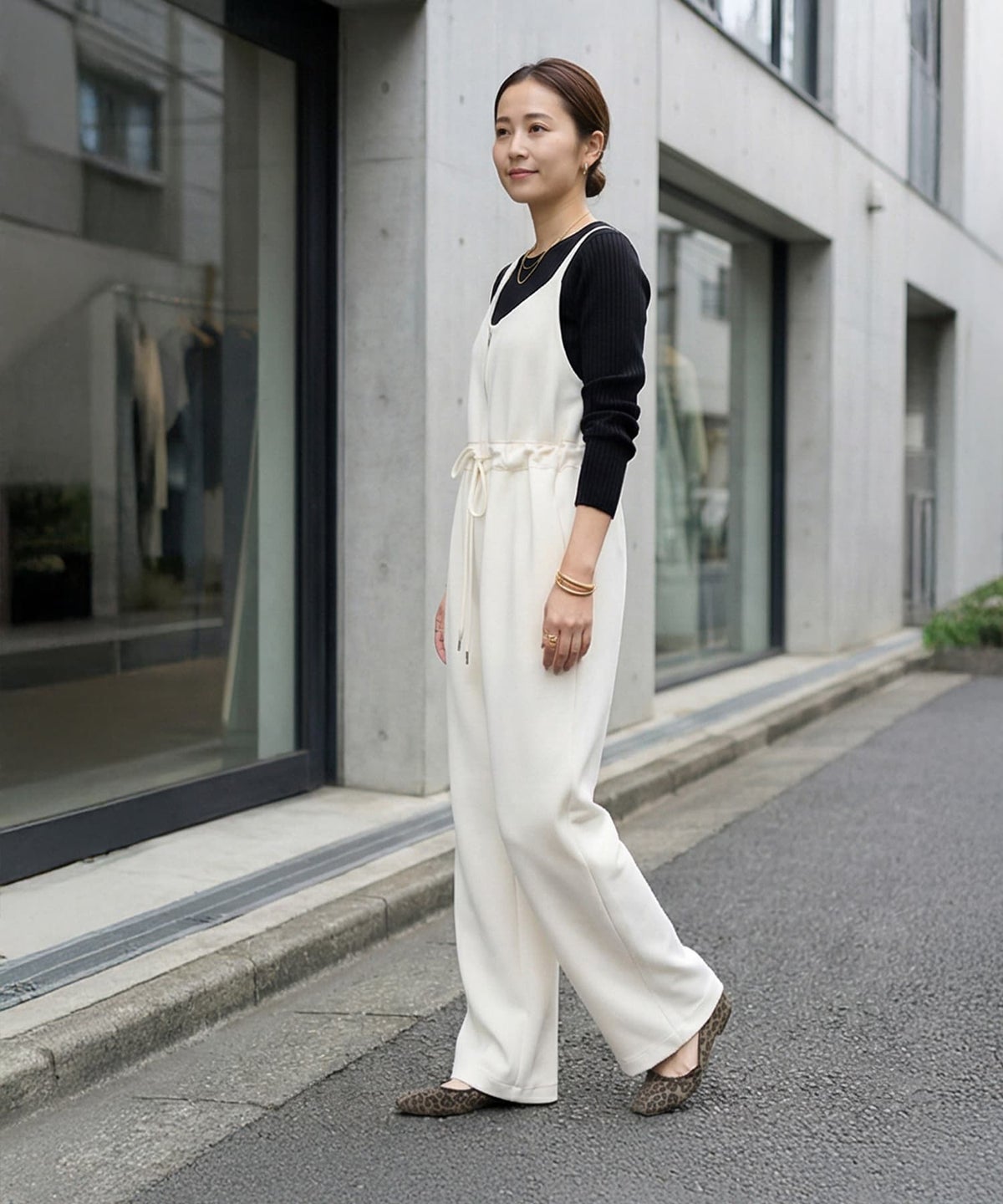 着用イメージ 163cm ブラック×エクリュ