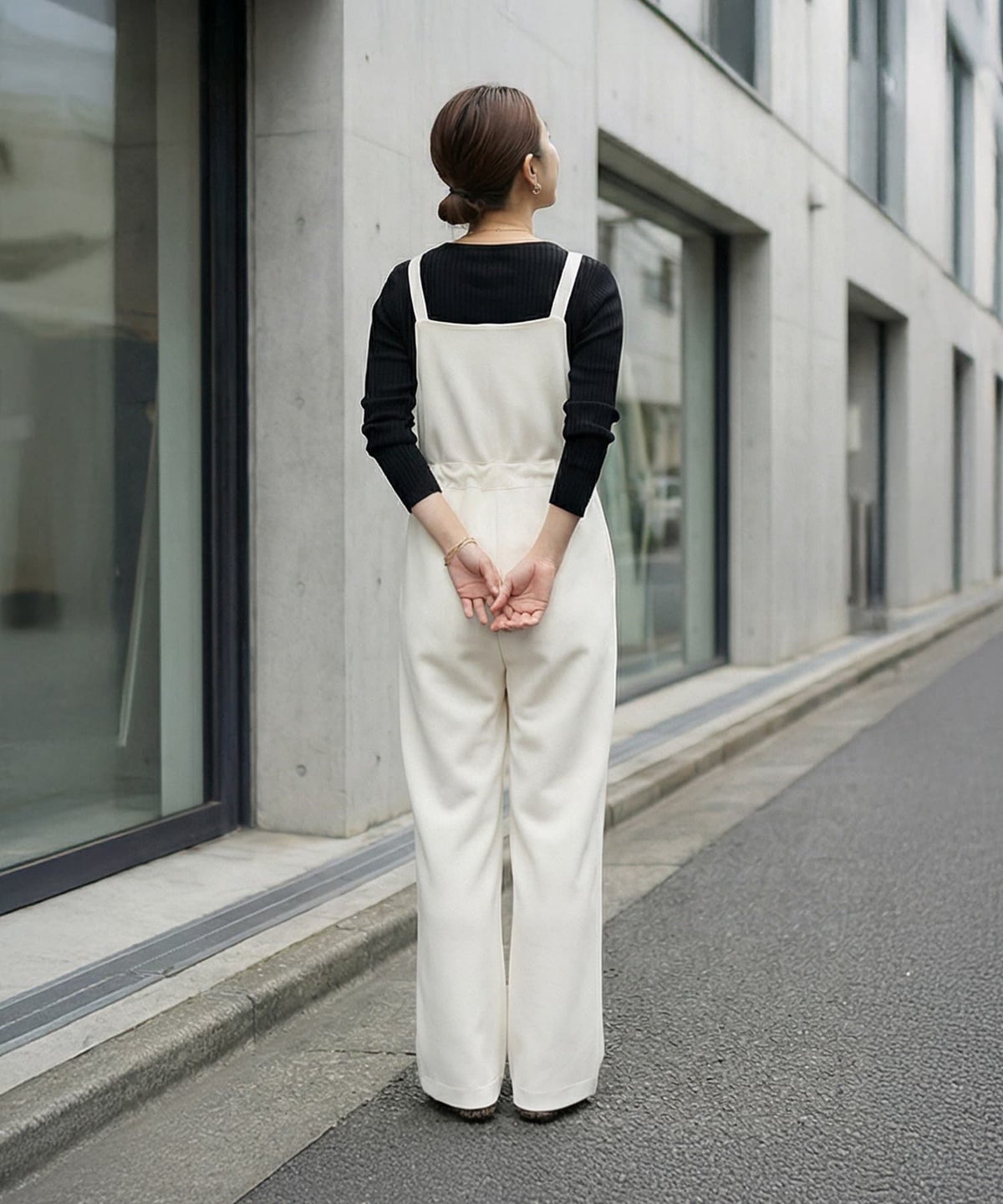 着用イメージ 163cm ブラック×エクリュ