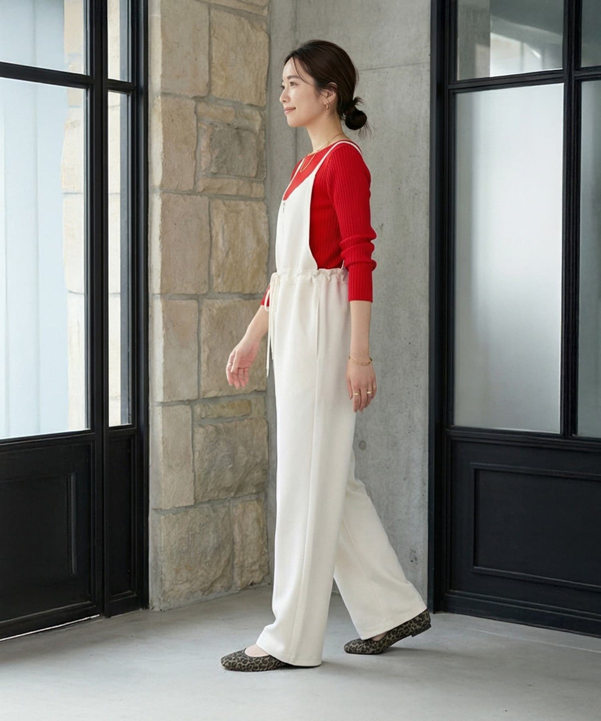 着用イメージ 163cm ブライトレッド×エクリュ