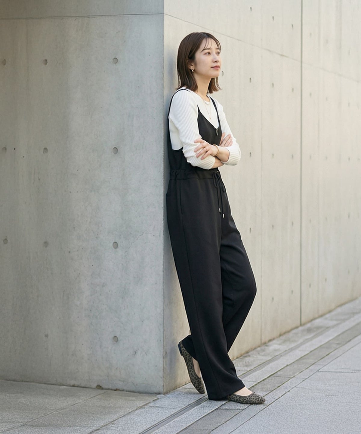 着用イメージ 163cm ホワイト×ブラック