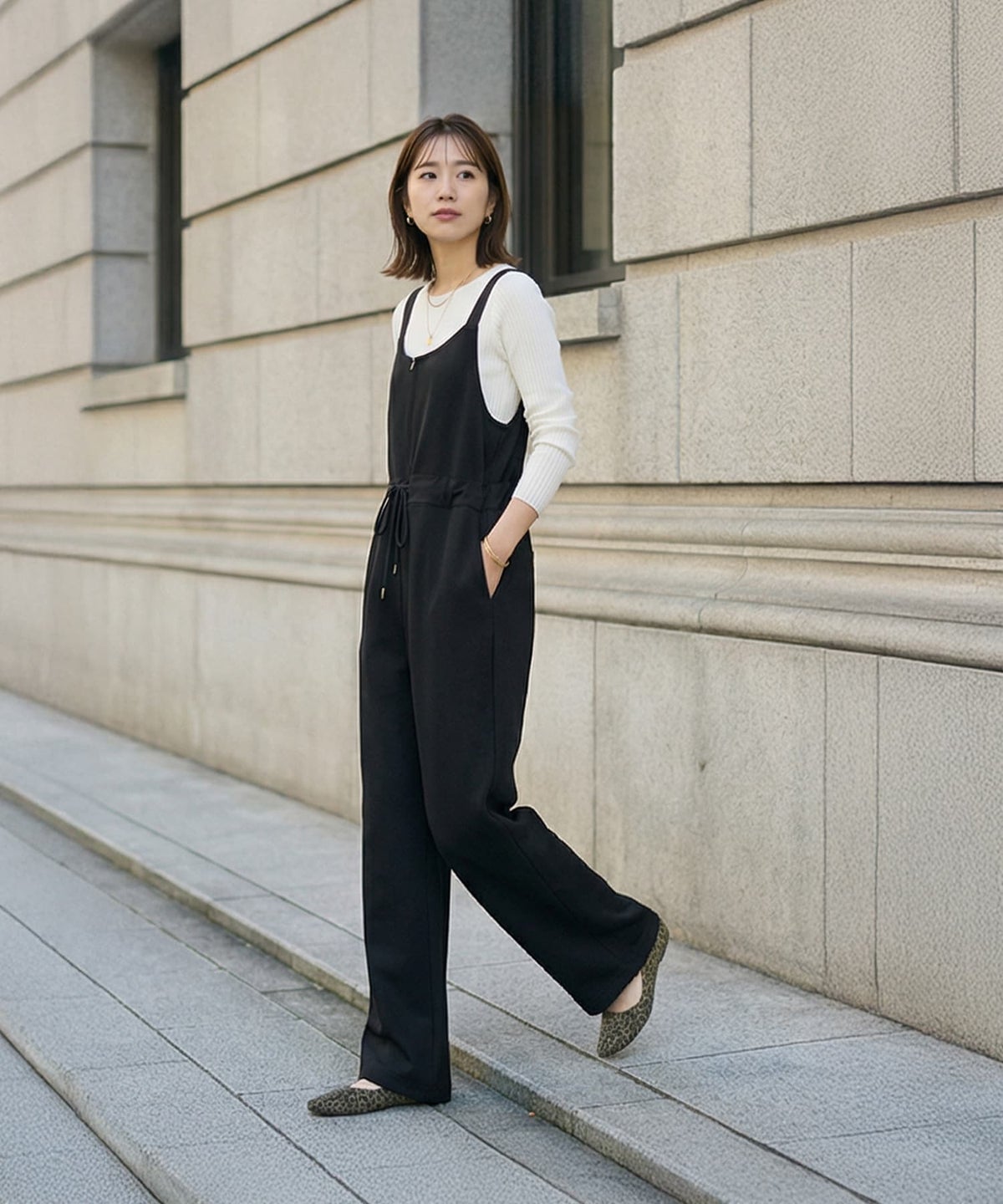 着用イメージ 163cm ホワイト×ブラック