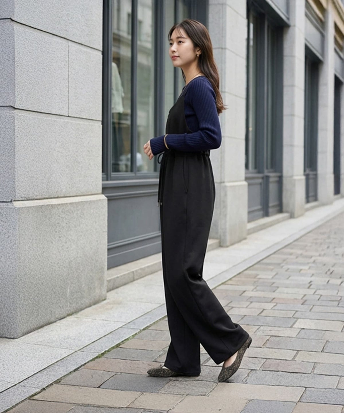 着用イメージ 163cm ネイビー×ブラック