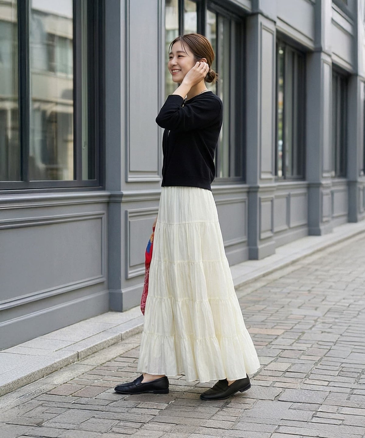 着用イメージ 166cm ブラック×クリーム 02サイズ