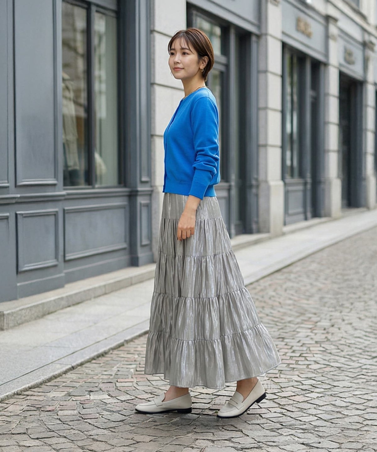 着用イメージ 166cm ブルー×ライトグレー 02サイズ