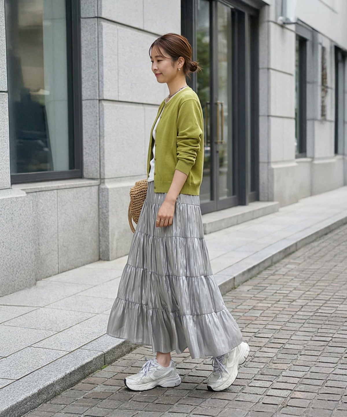 着用イメージ 166cm ライムグリーン×ライトグレー 02サイズ