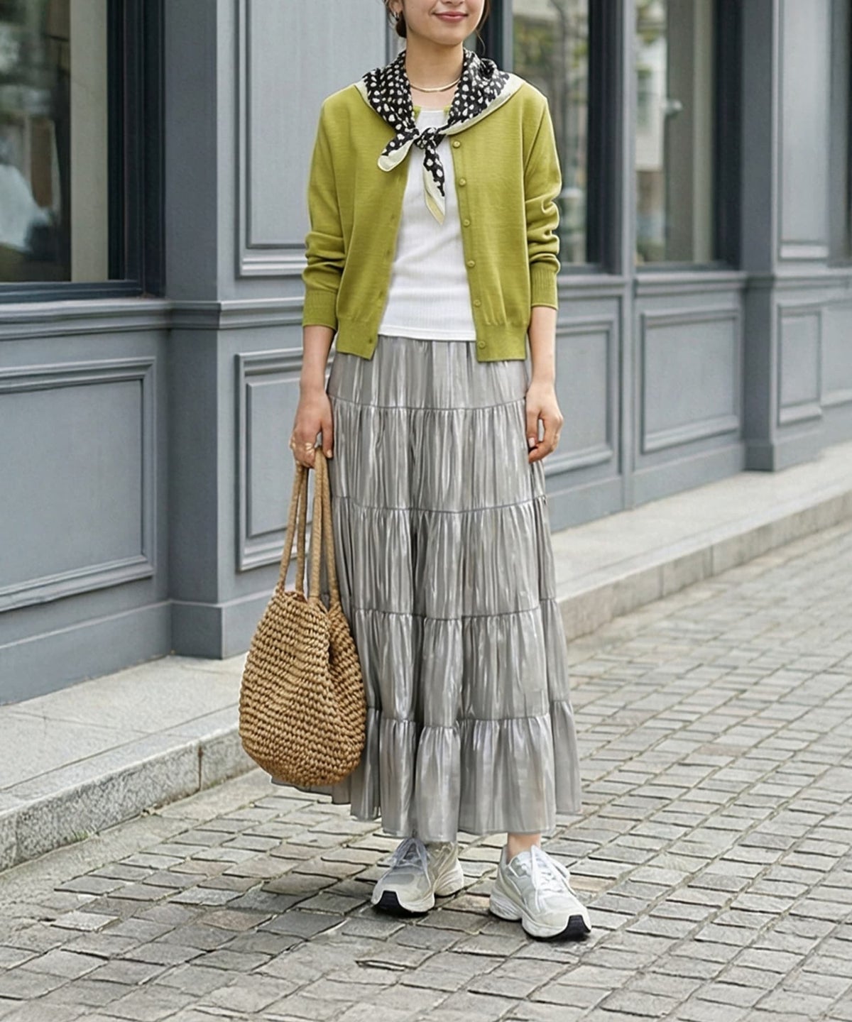 着用イメージ 166cm ライムグリーン×ライトグレー 02サイズ