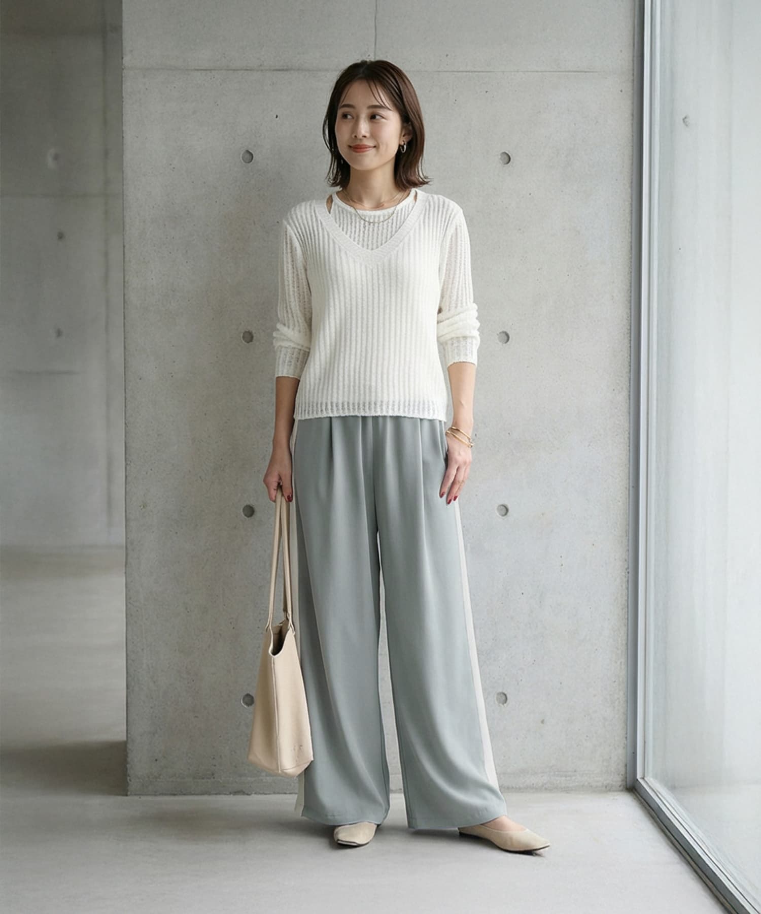 selection】ドロスト裾サイドラインパンツ | おしゃれな大人レディース