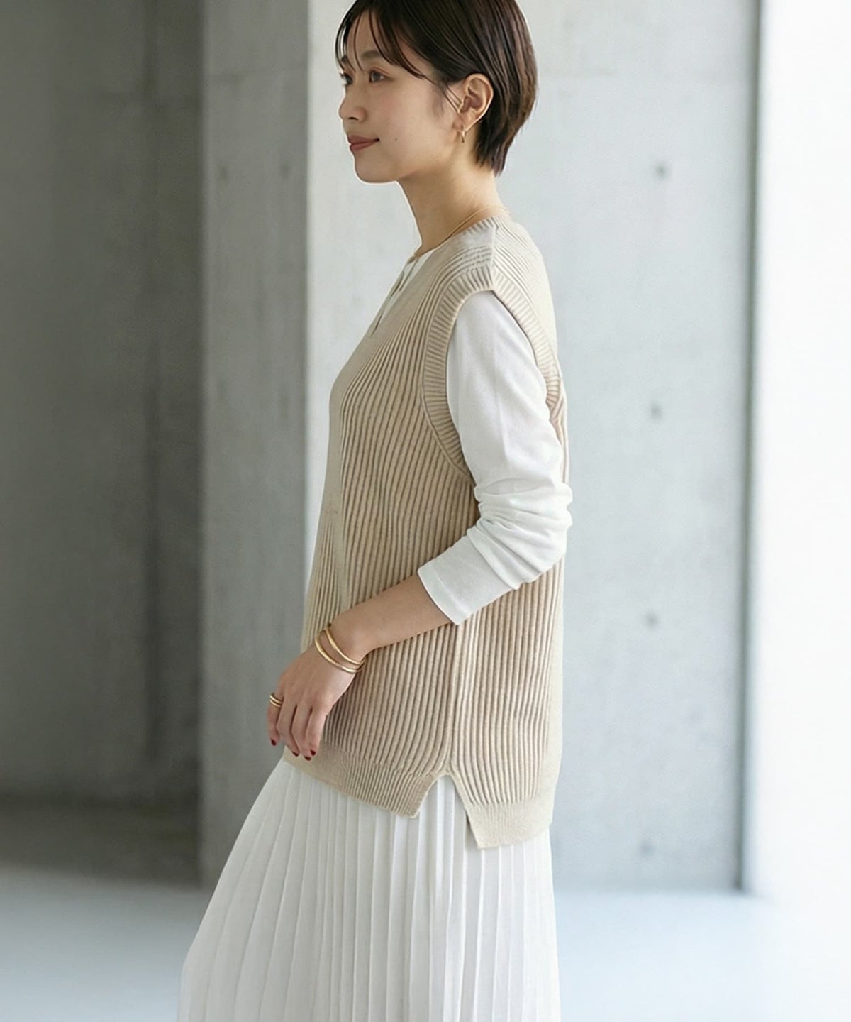 着用イメージ 163cm ベージュ