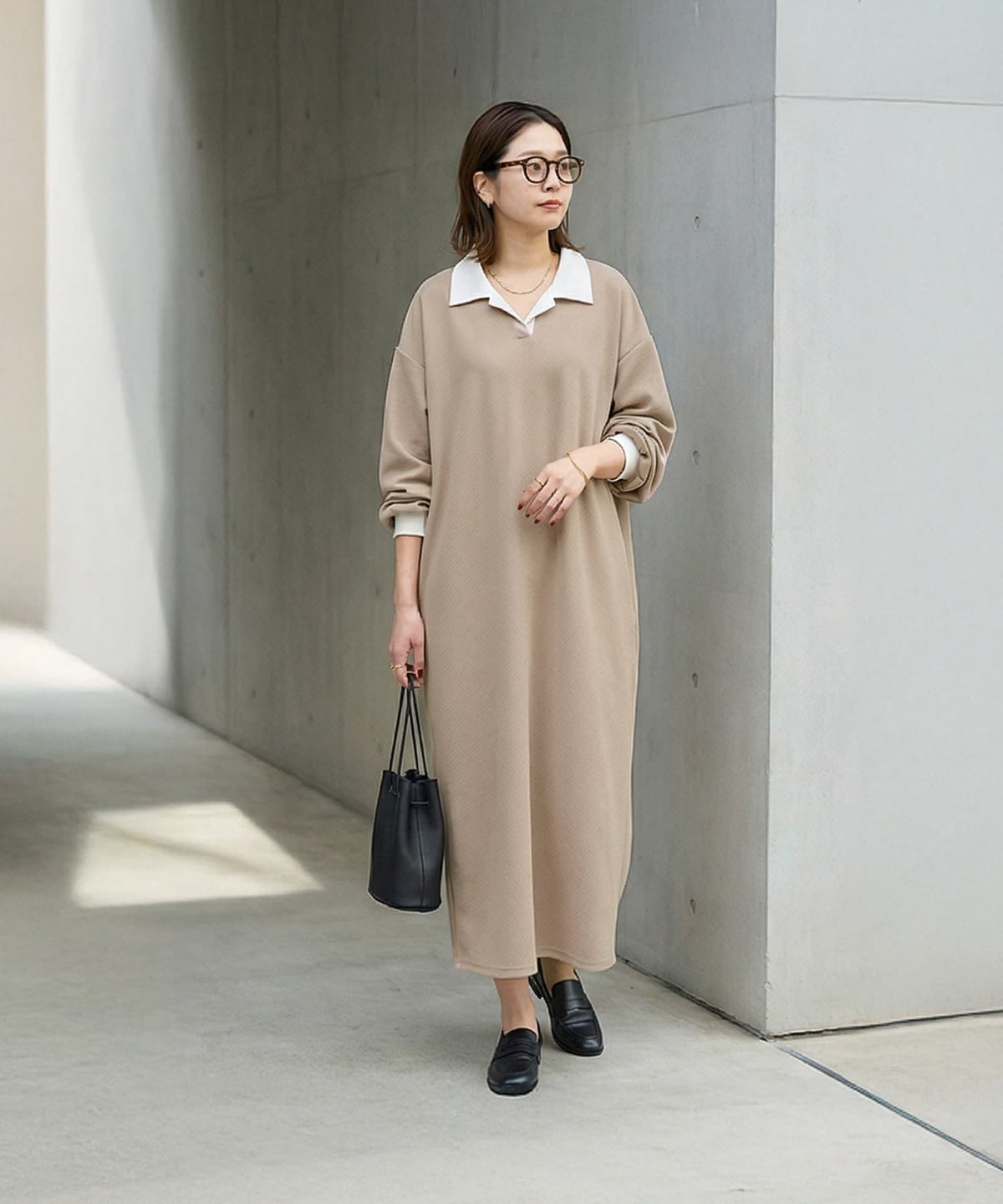 着用イメージ 163cm ベージュ