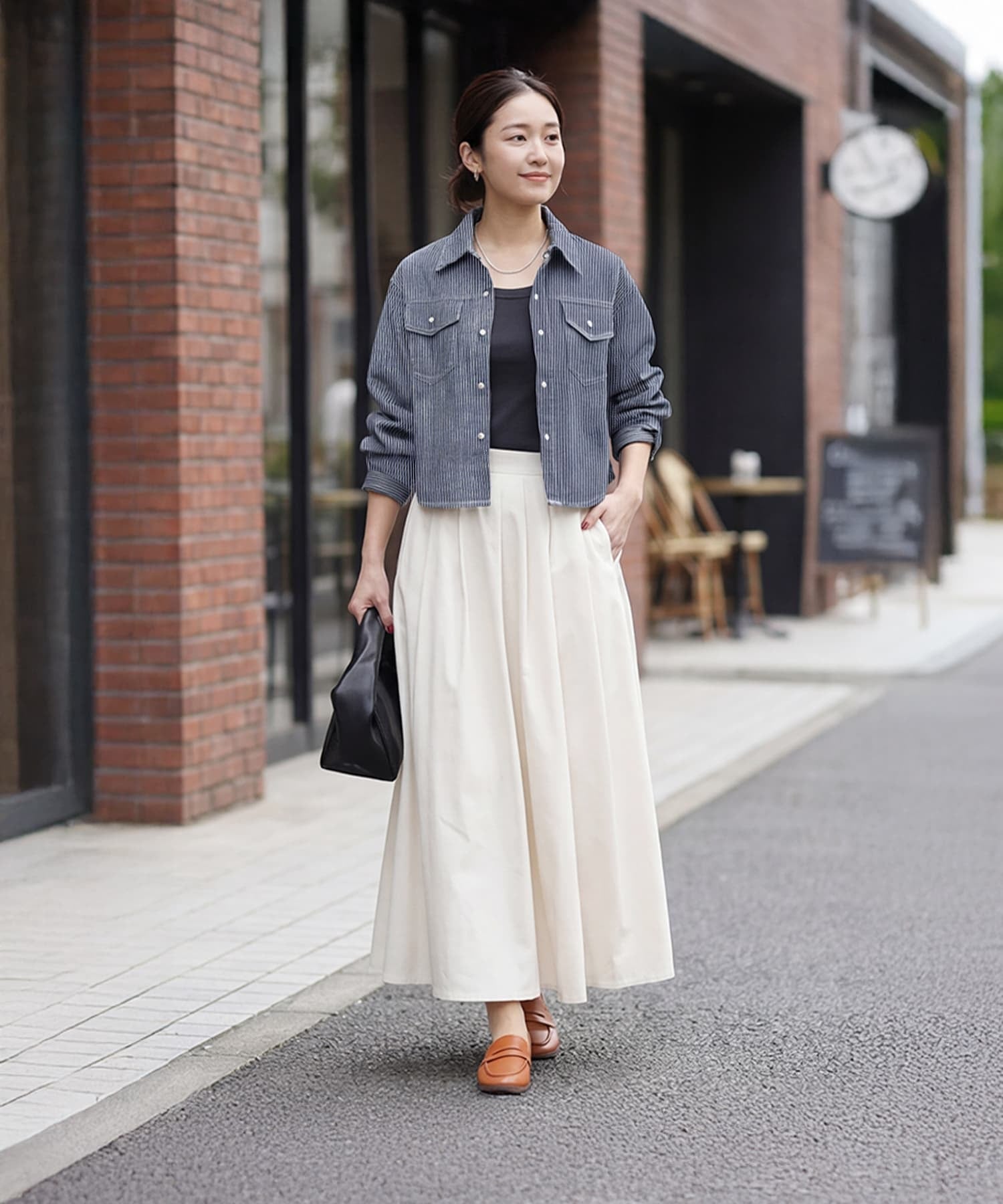 ヒッコリーストライプ柄シャツジャケット | おしゃれな大人レディース