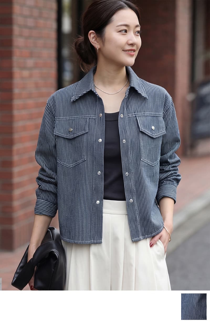 ヒッコリーストライプ柄シャツジャケット | おしゃれな大人レディース