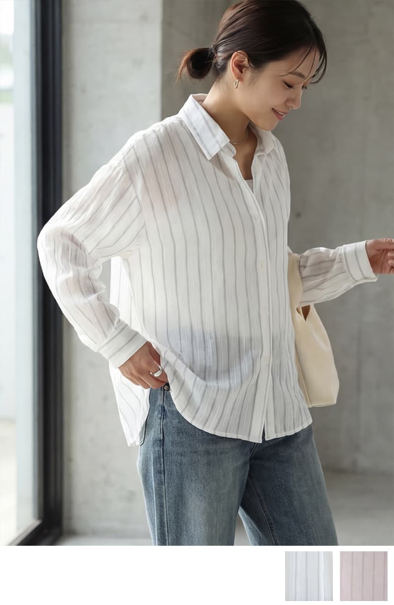 エアリーストライプ柄シャツ | おしゃれな大人レディースファッション