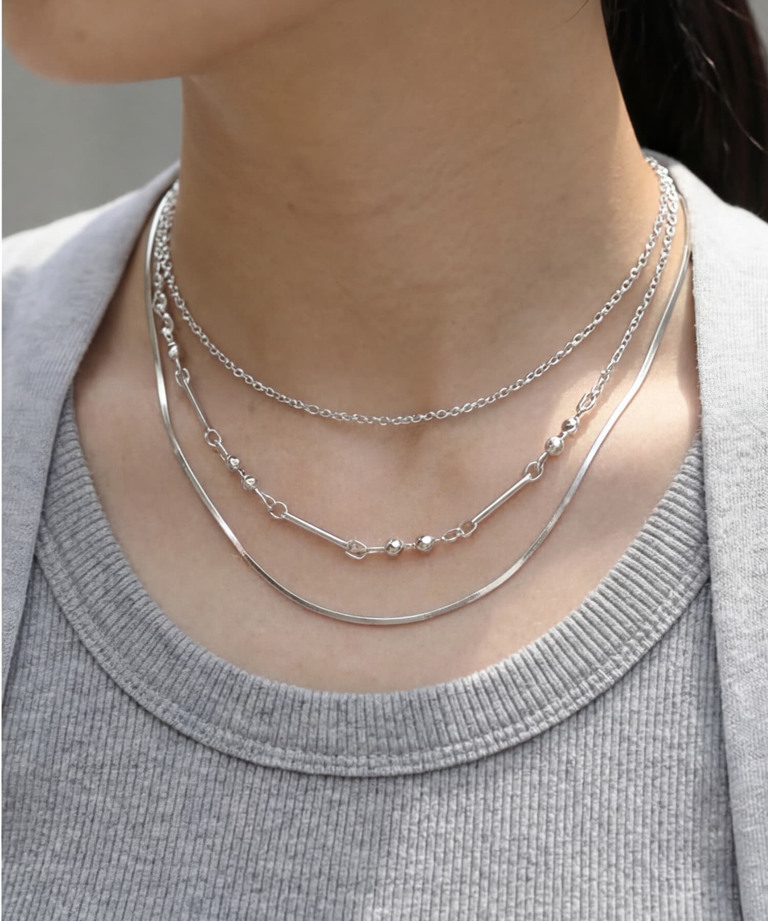 3連ストーン　ネックレス シルバーカラー 42cmミックスチェーン3連ネックレス | おしゃれな大人レディース