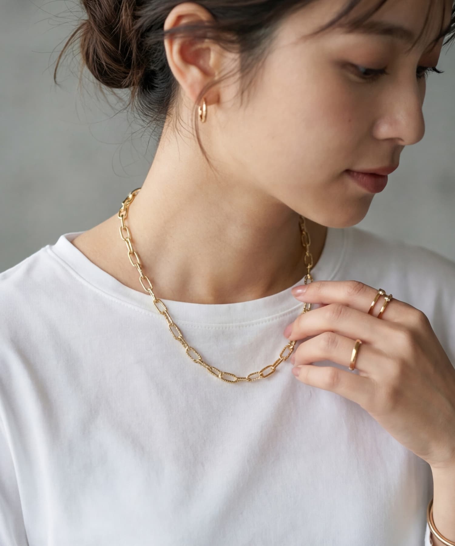 リング ４点　チェーンネックレス セット 42cm表面加工リングチェーンネックレス | おしゃれな大人レディース