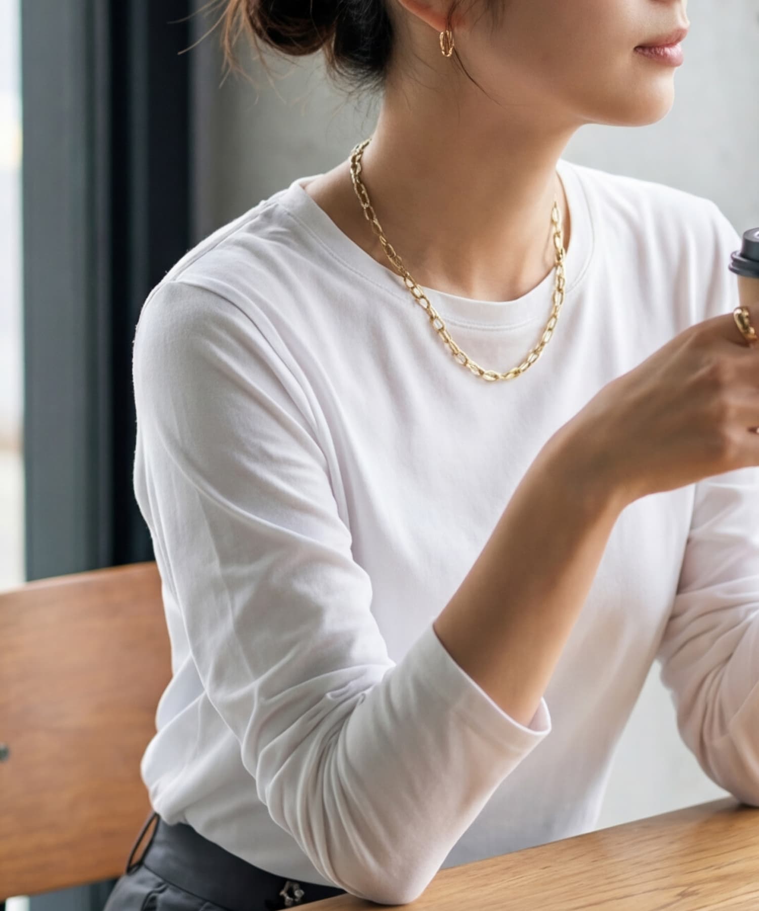42cm表面加工リングチェーンネックレス | おしゃれな大人レディース