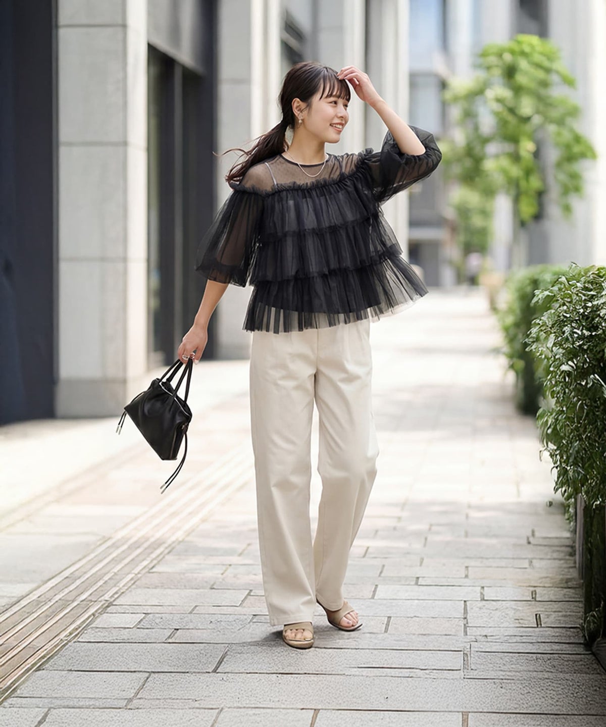 着用イメージ 163cm ブラックドット