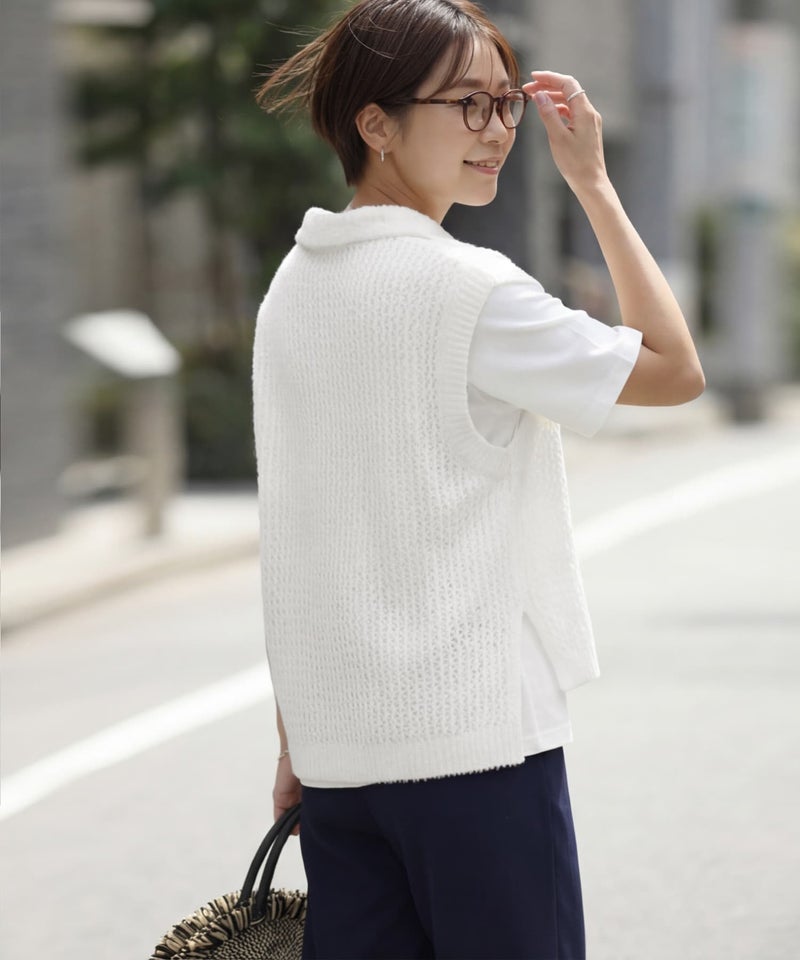 selection】襟付きメッシュニットベスト | おしゃれな大人レディース 