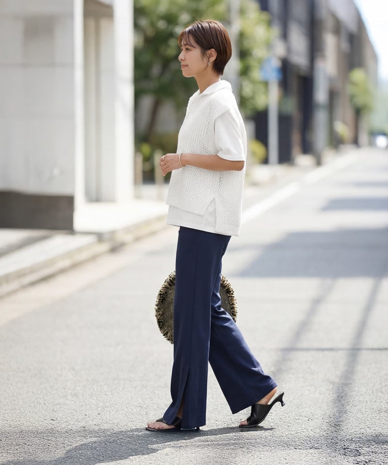 selection 襟付きメッシュニットベスト おしゃれな大人レディースファッション通販STYLE DELI