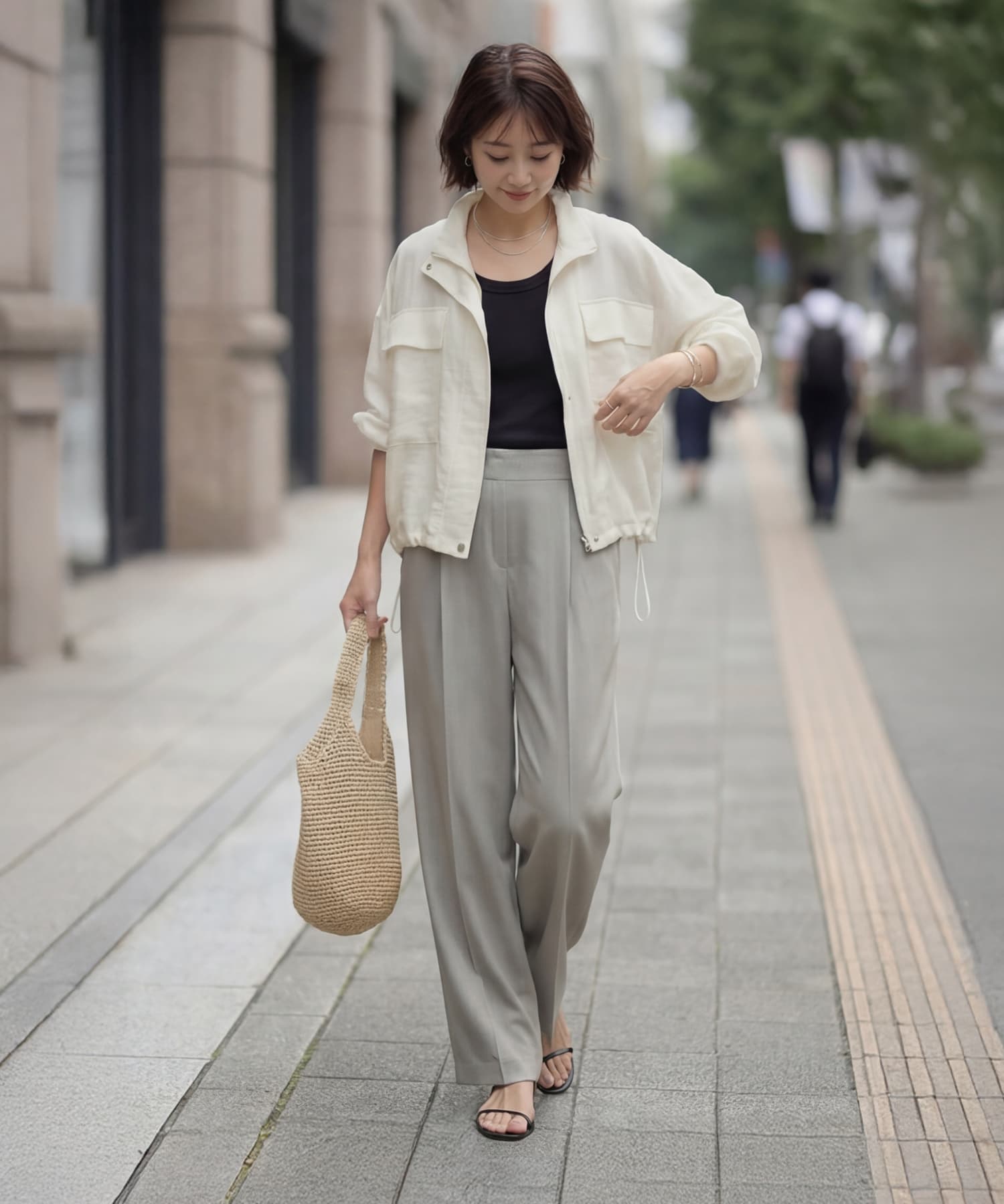 麻混くったりシボ感春夏ブルゾン | おしゃれな大人レディース