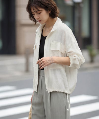 予約]麻混くったりシボ感春夏ブルゾン【6月末～7月上旬頃入荷 