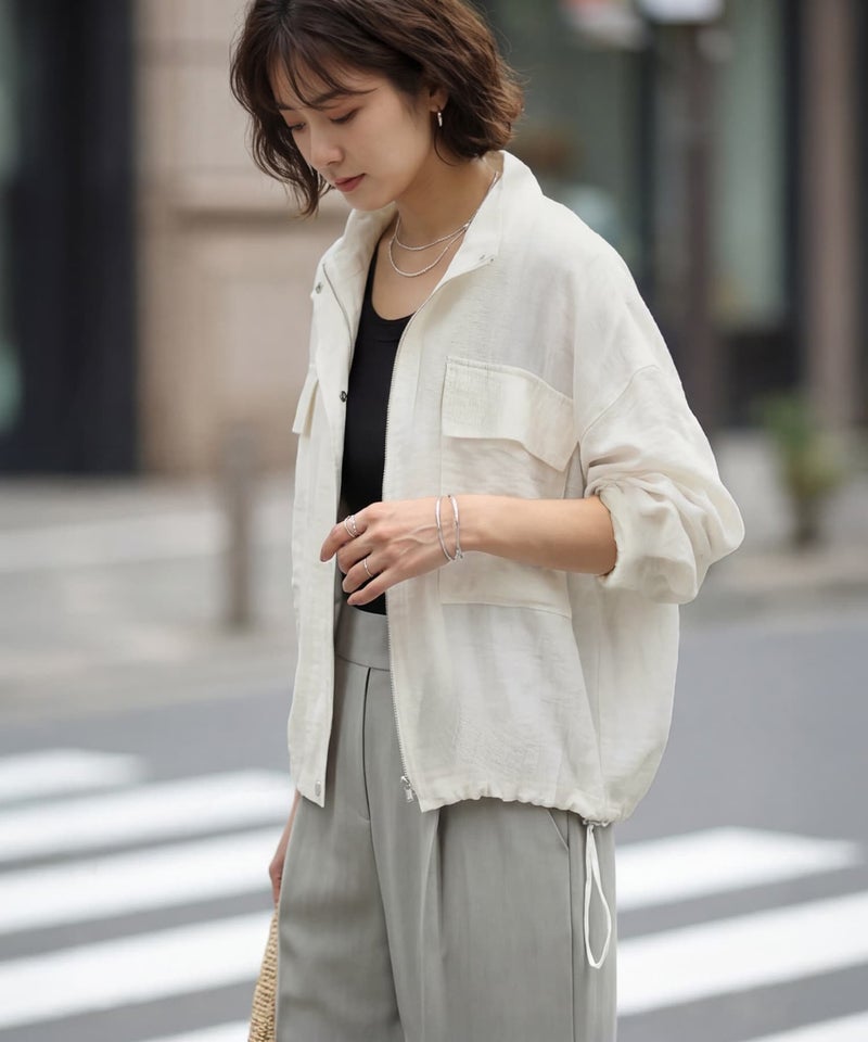 麻混くったりシボ感春夏ブルゾン | おしゃれな大人レディース 