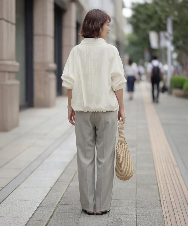 予約]麻混くったりシボ感春夏ブルゾン【6月末～7月上旬頃入荷 