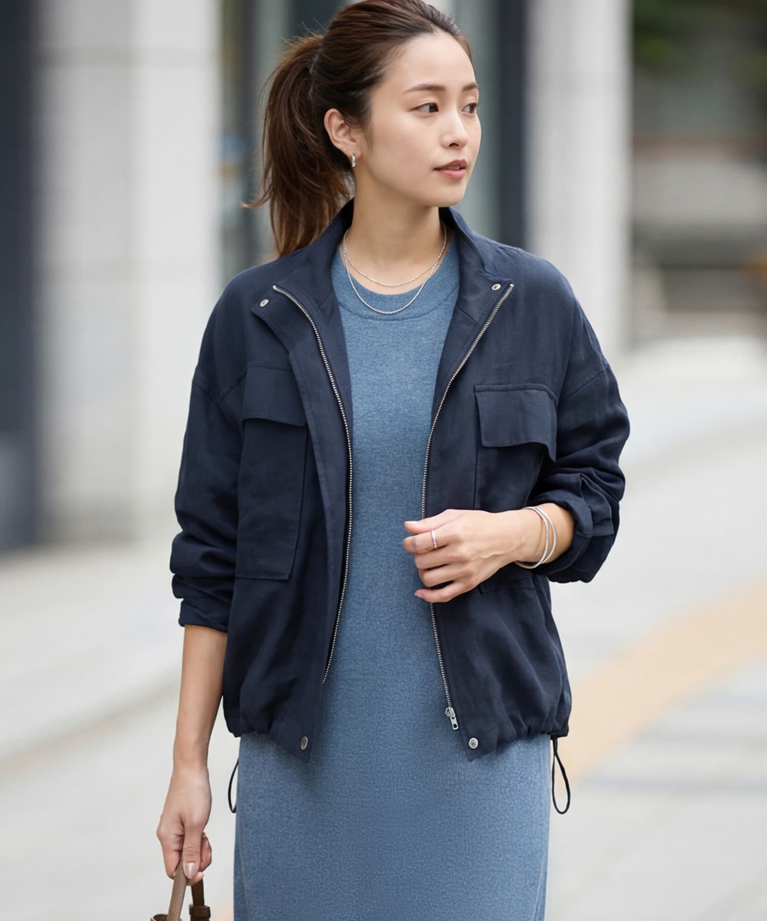 麻混くったりシボ感春夏ブルゾン | おしゃれな大人レディース