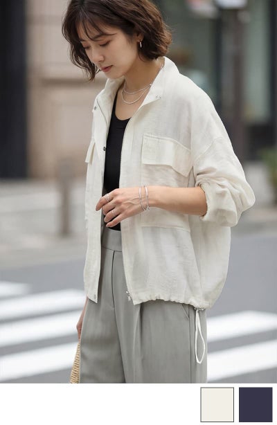 麻混くったりシボ感春夏ブルゾン | おしゃれな大人レディース 