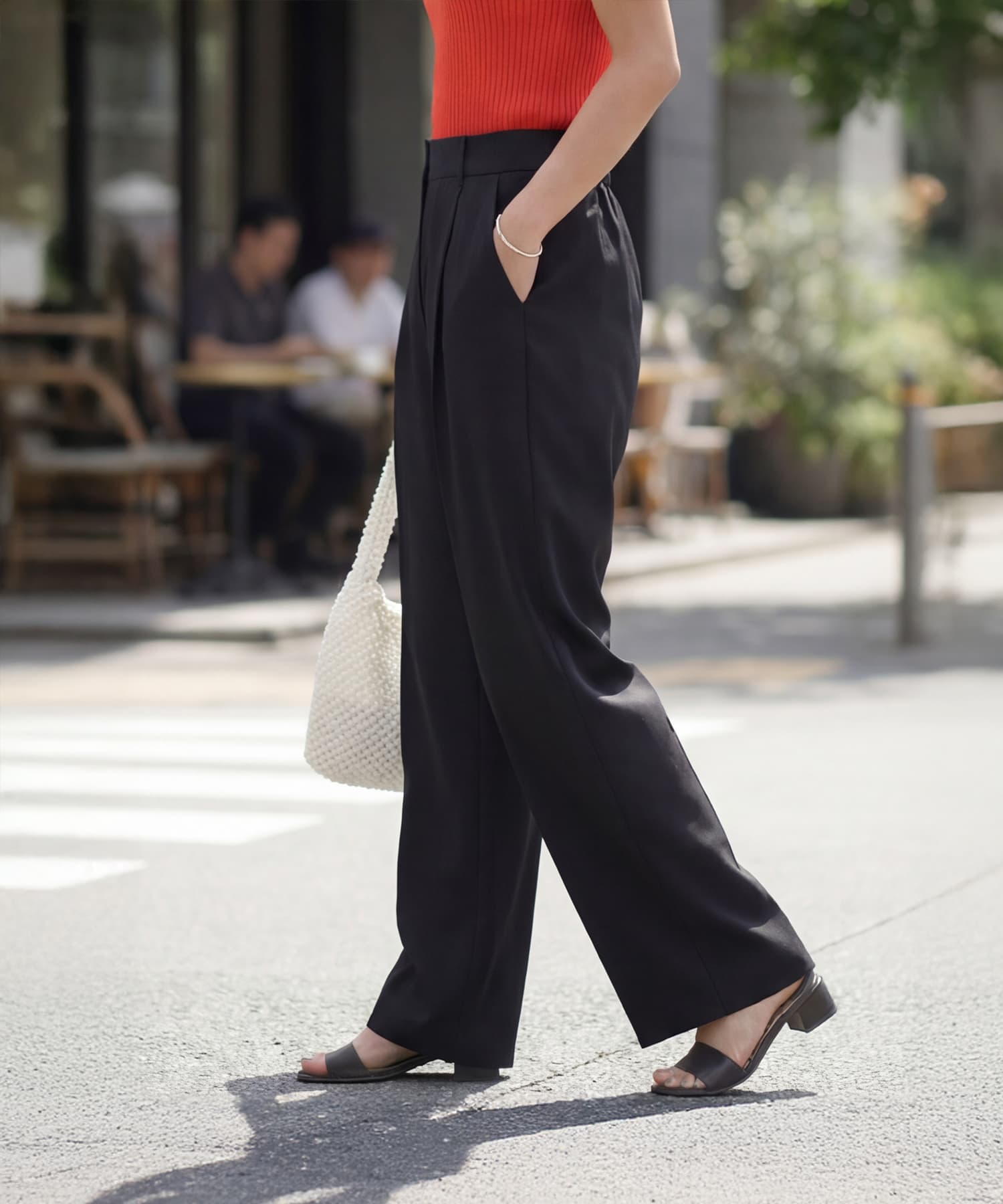 BANDEL ブラック ストレートパンツ サラッと涼感ストレートタックパンツ68cm | おしゃれな大人レディース