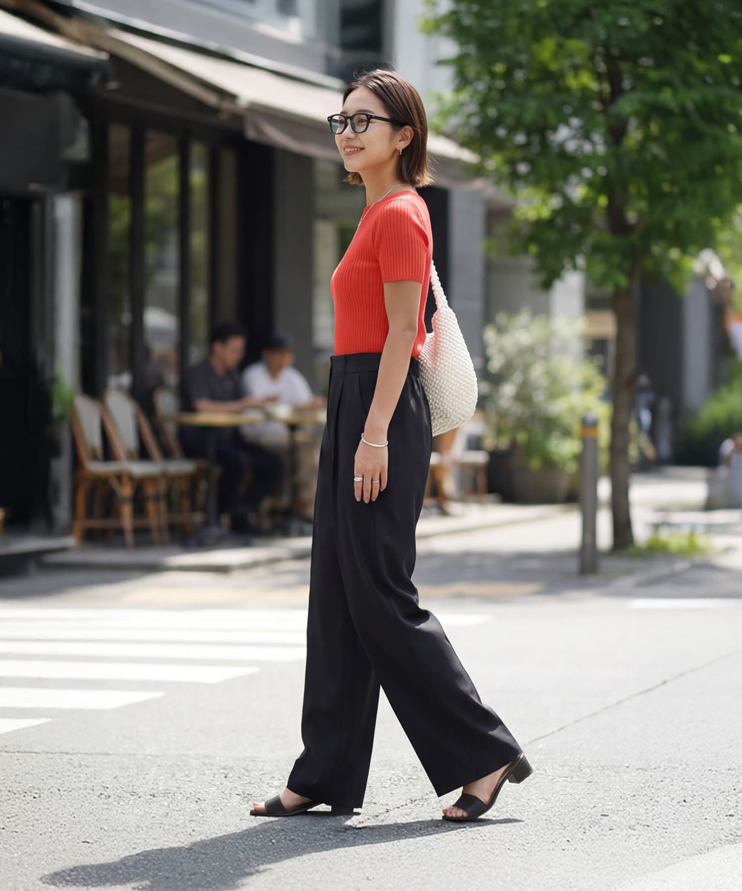 BANDEL ブラック ストレートパンツ サラッと涼感ストレートタックパンツ68cm | おしゃれな大人レディース