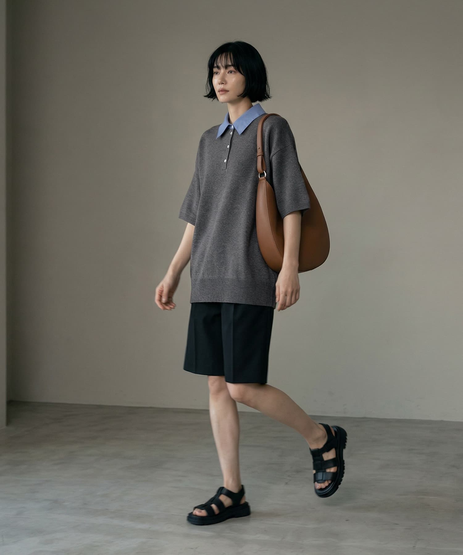 BLK001】シャツ襟半袖ポロニット | おしゃれな大人レディース