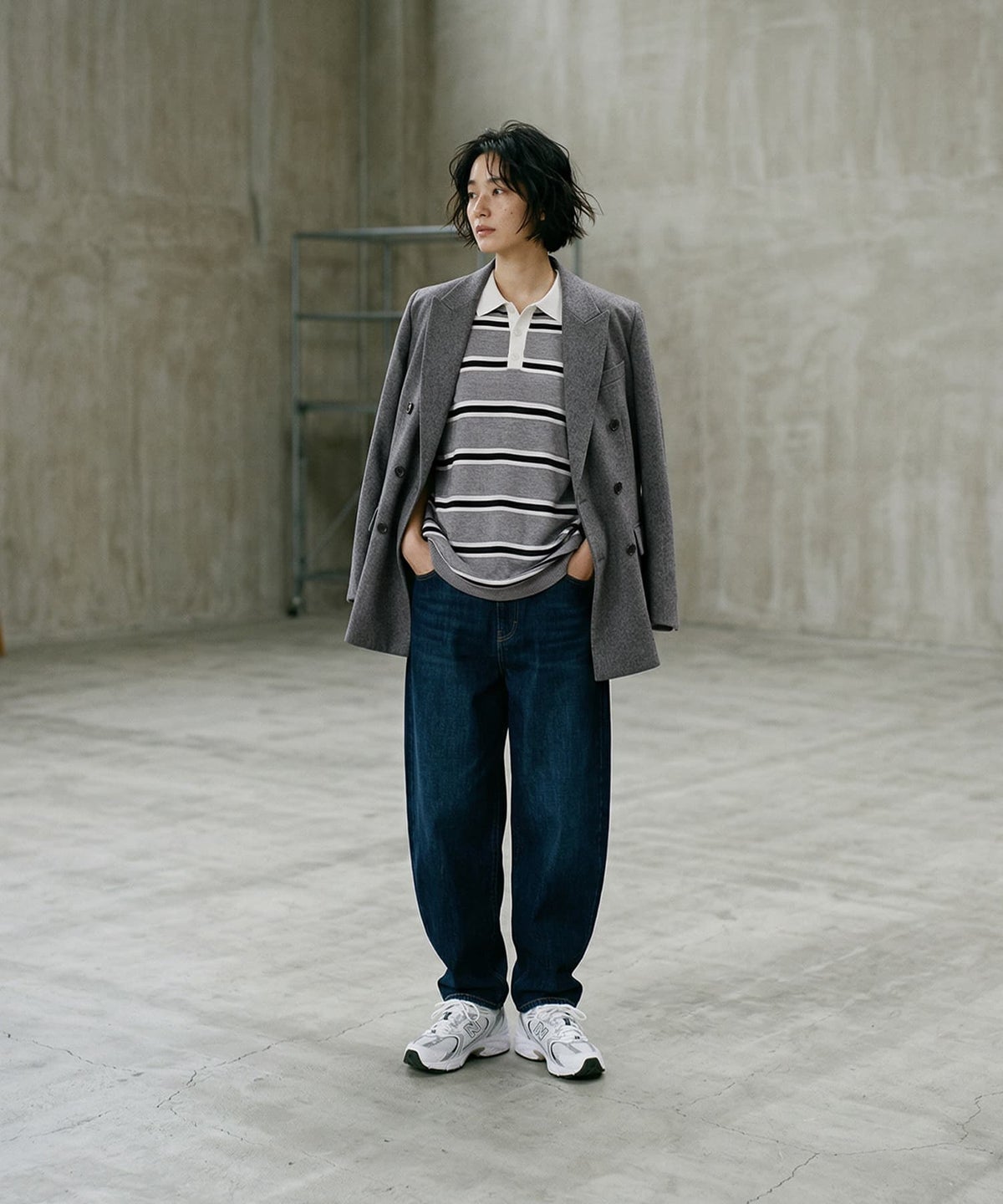 着用イメージ 170cm グレーボーダー