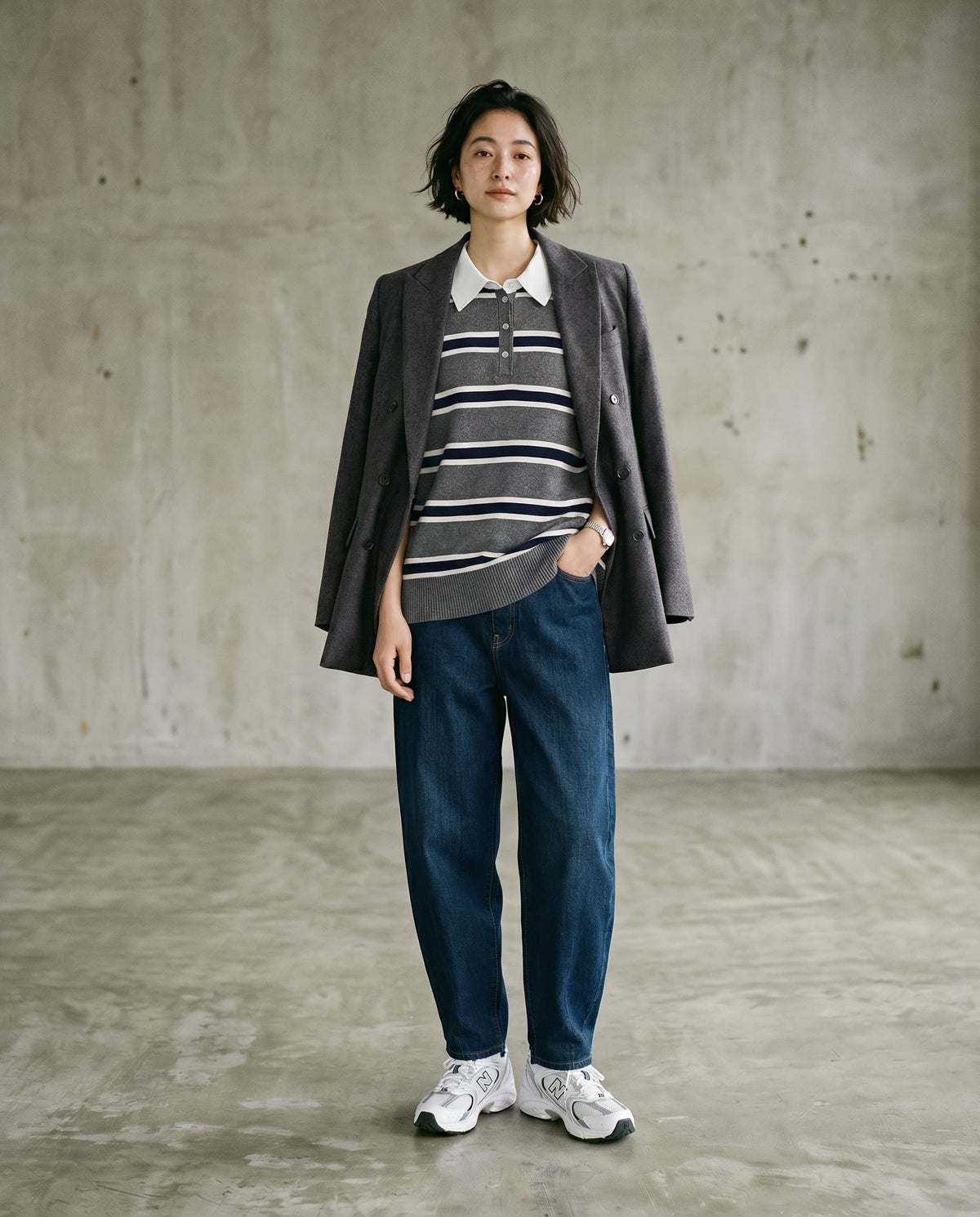 着用イメージ 170cm グレーボーダー