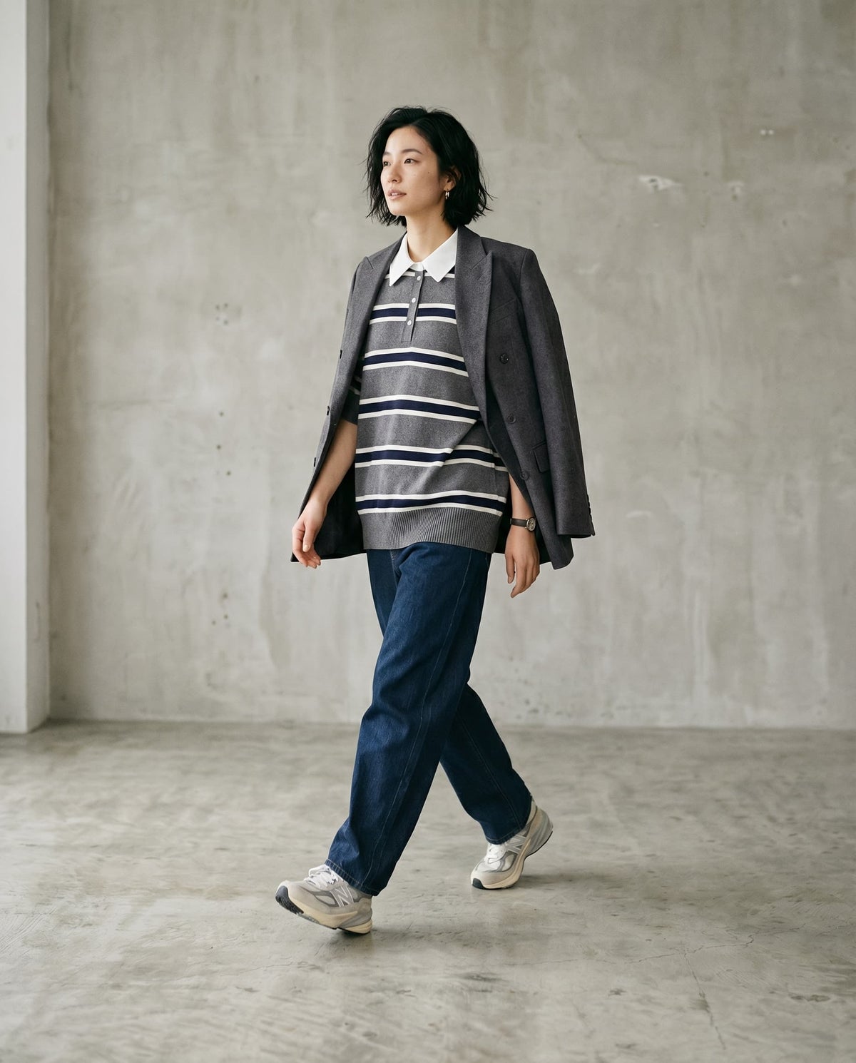 着用イメージ 170cm グレーボーダー