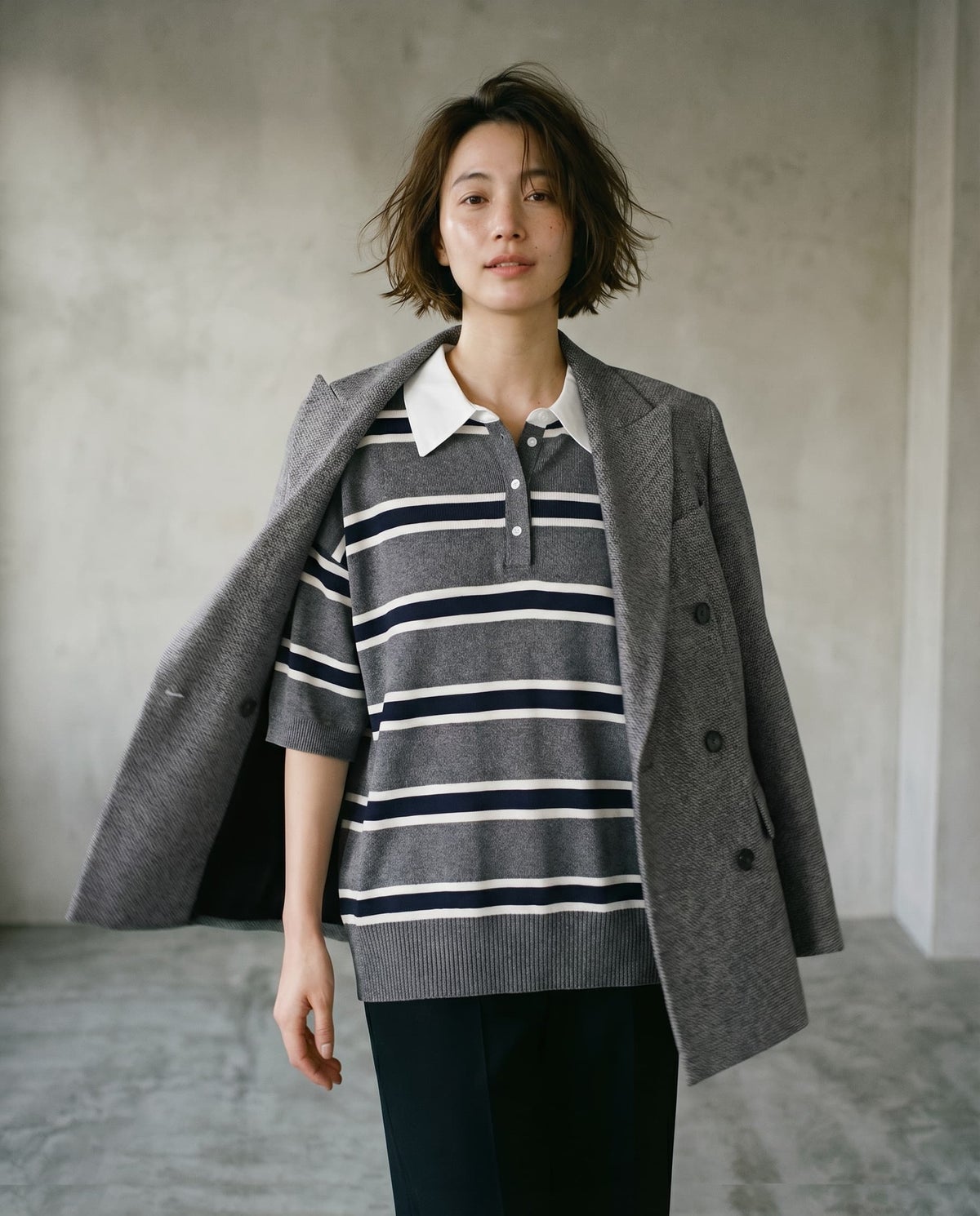 着用イメージ 170cm グレーボーダー