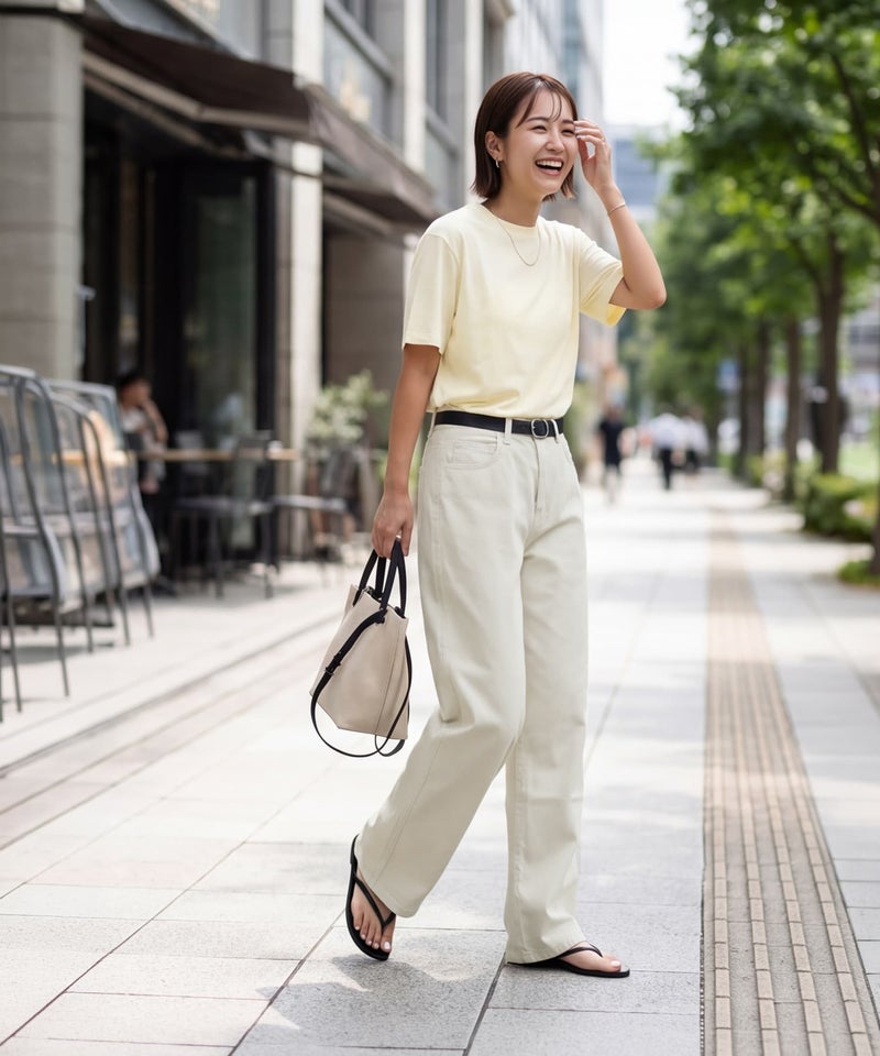 風合い加工ストレートコットンワイドパンツ | おしゃれな大人 