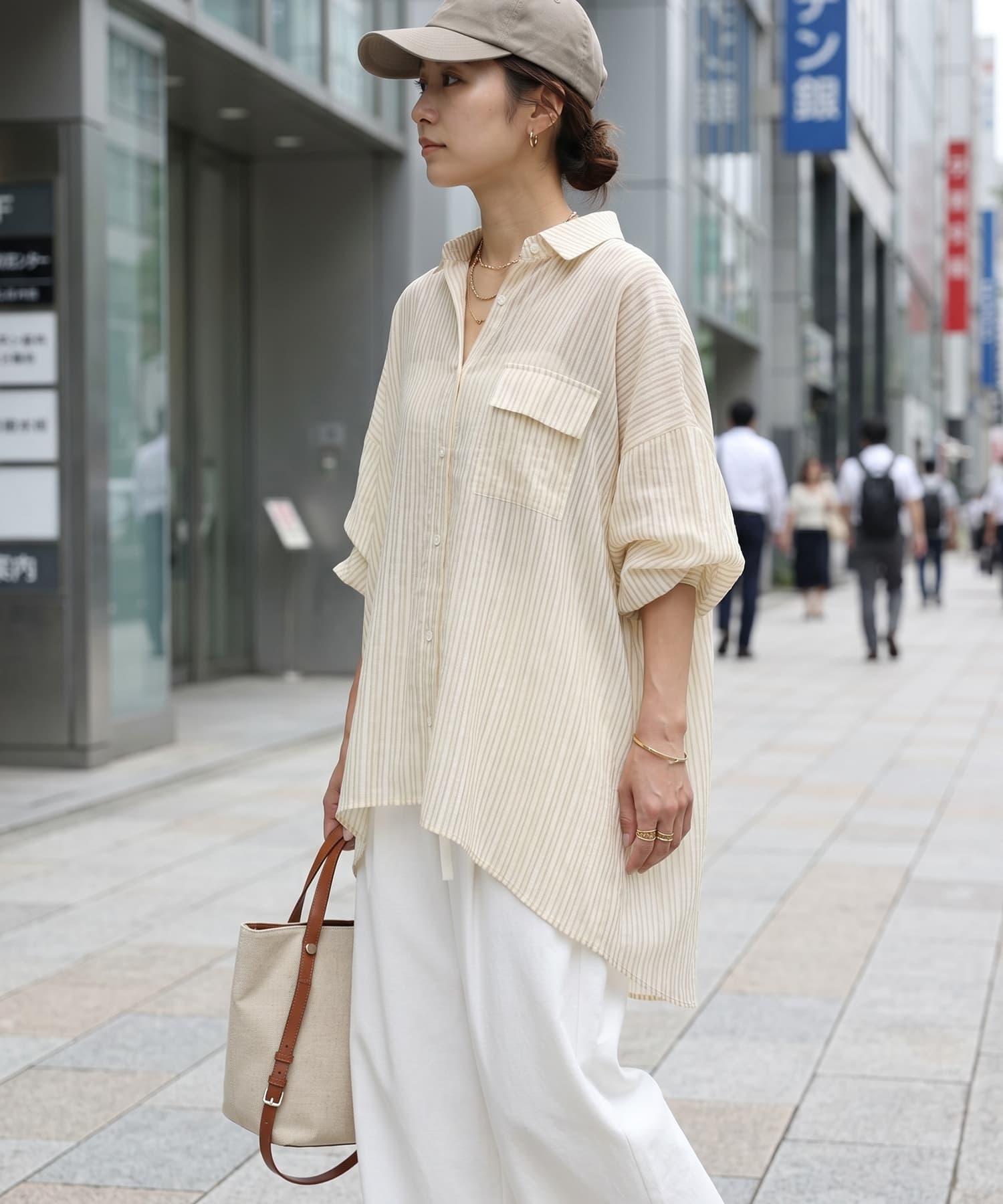 一部予約]夏に羽織るストライプ柄シアーシャツ【6月下旬頃入荷