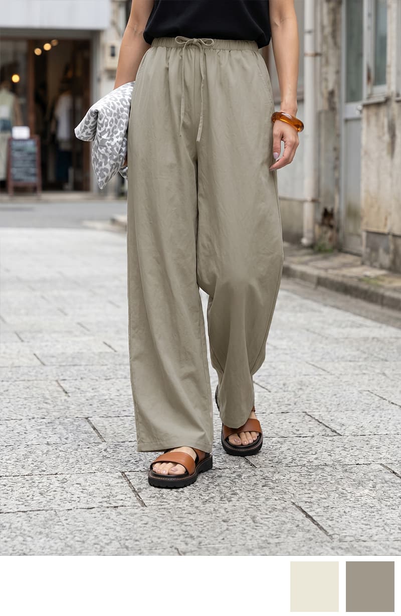 涼しいシボ感ギャザーワイドパンツ | おしゃれな大人レディース