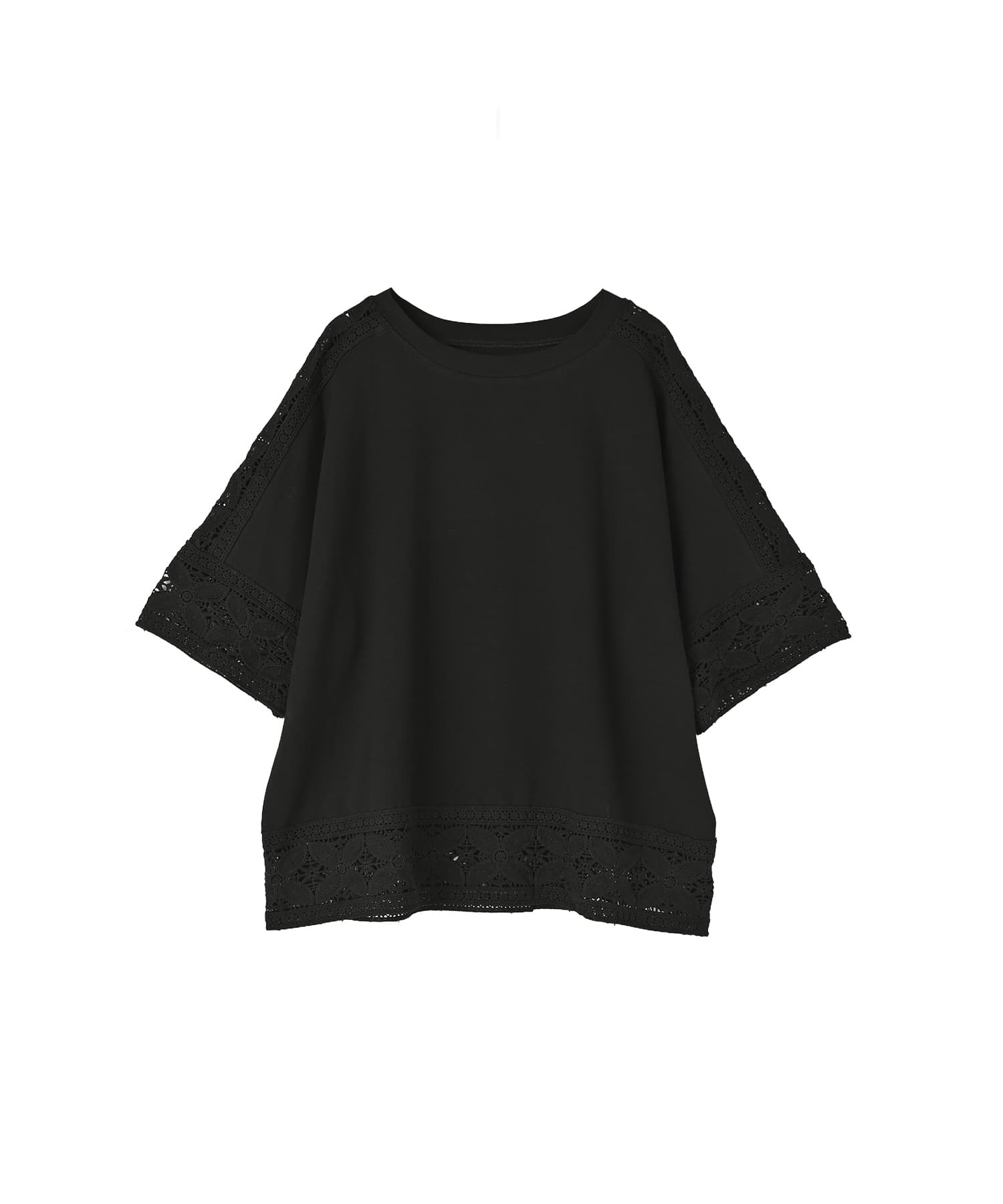 予約]【BLK001】レースパッチワークデザインTシャツ【7月中旬頃入荷