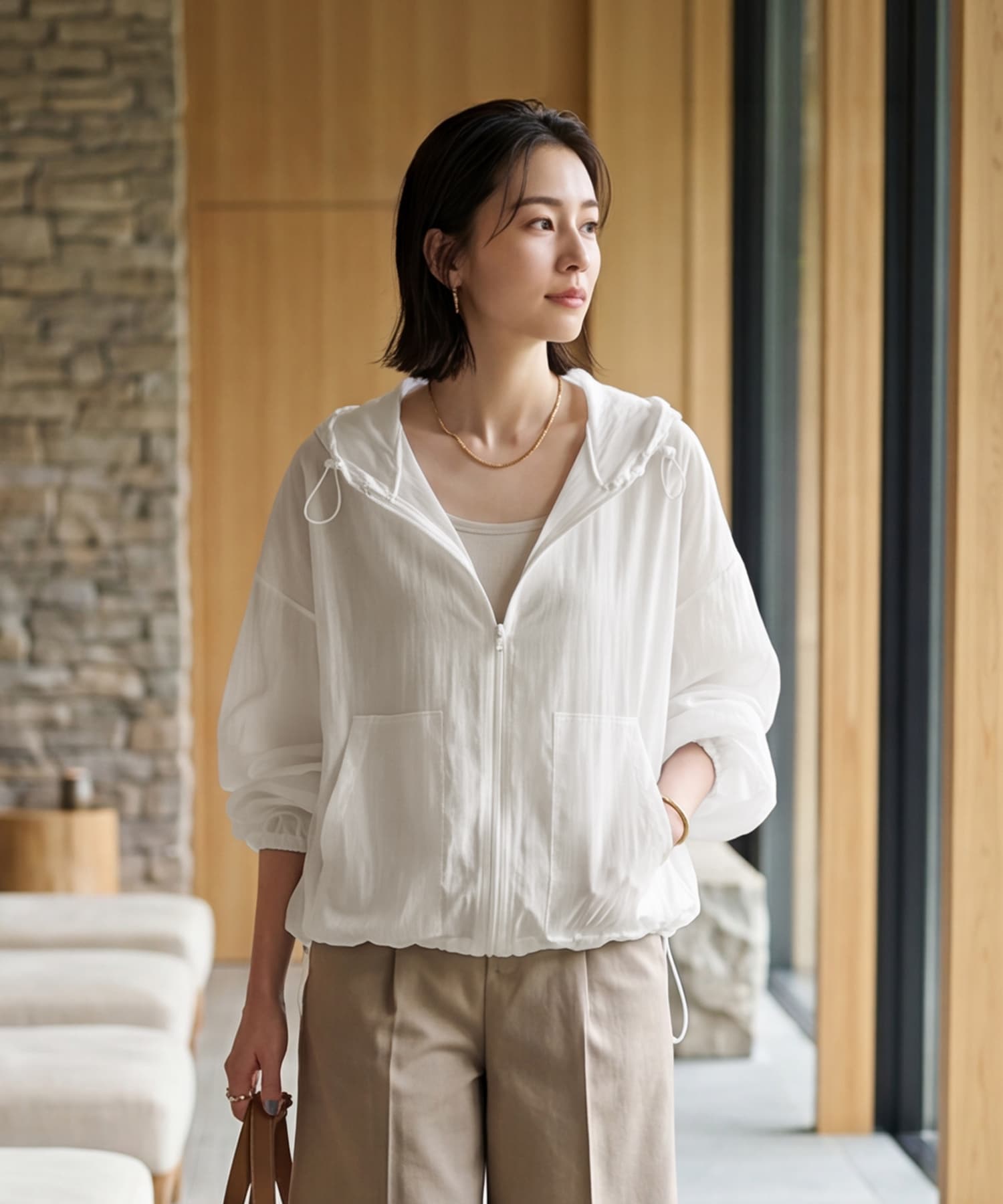 DELI by】【OUTLET】軽やかシアー フードジップジャケット