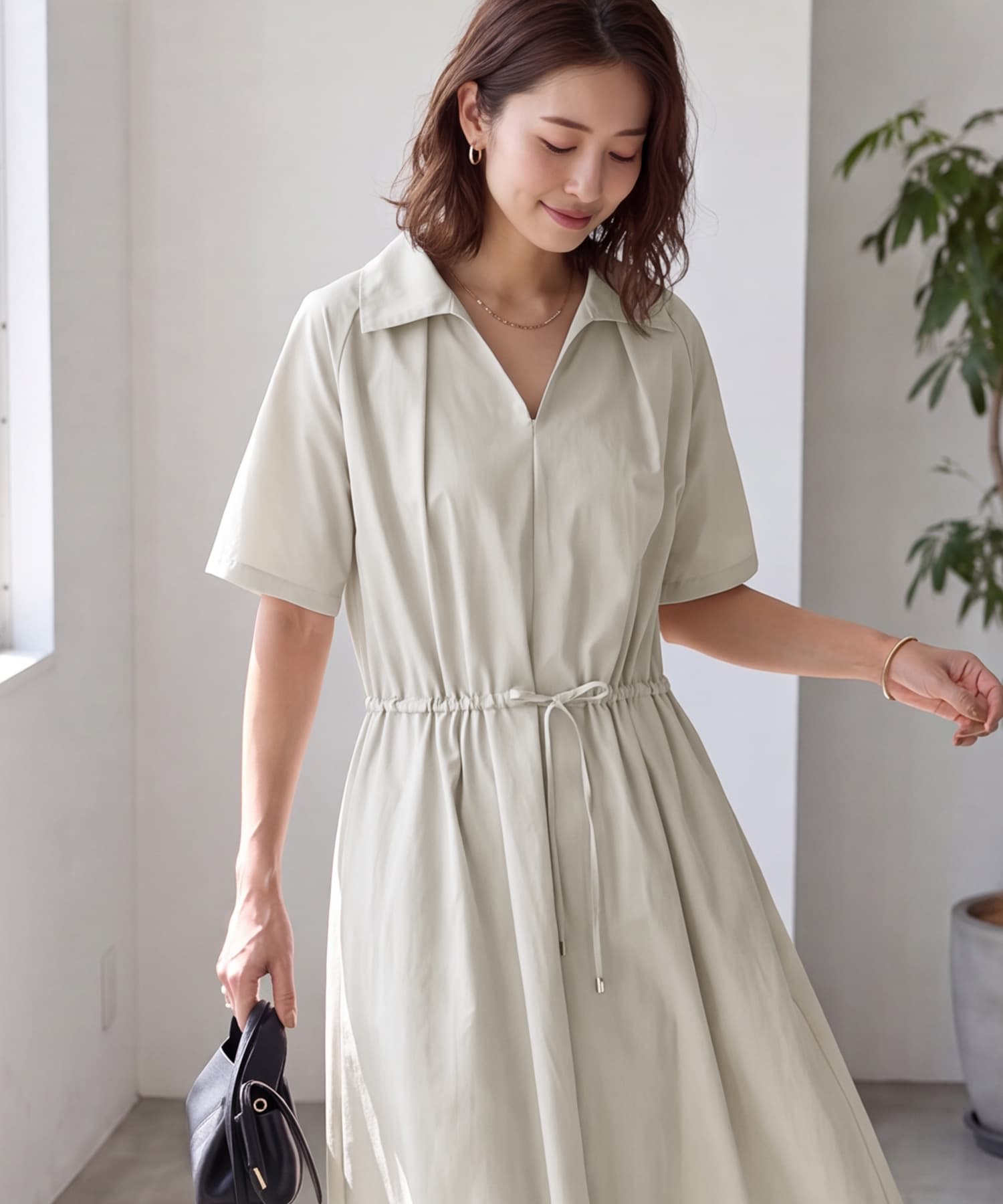 オープンネックシャツワンピース | おしゃれな大人レディース