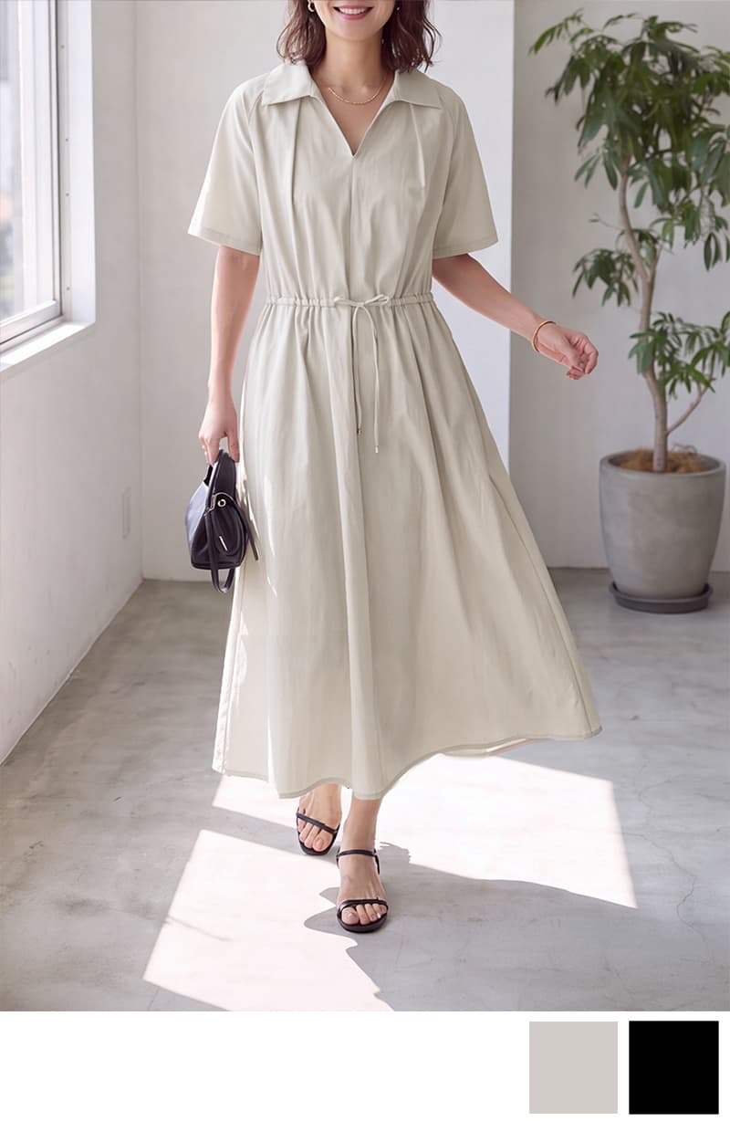 L'or open neck dress オープンネック ワンピース かじまり オープンネックシャツワンピース | おしゃれな大人レディース