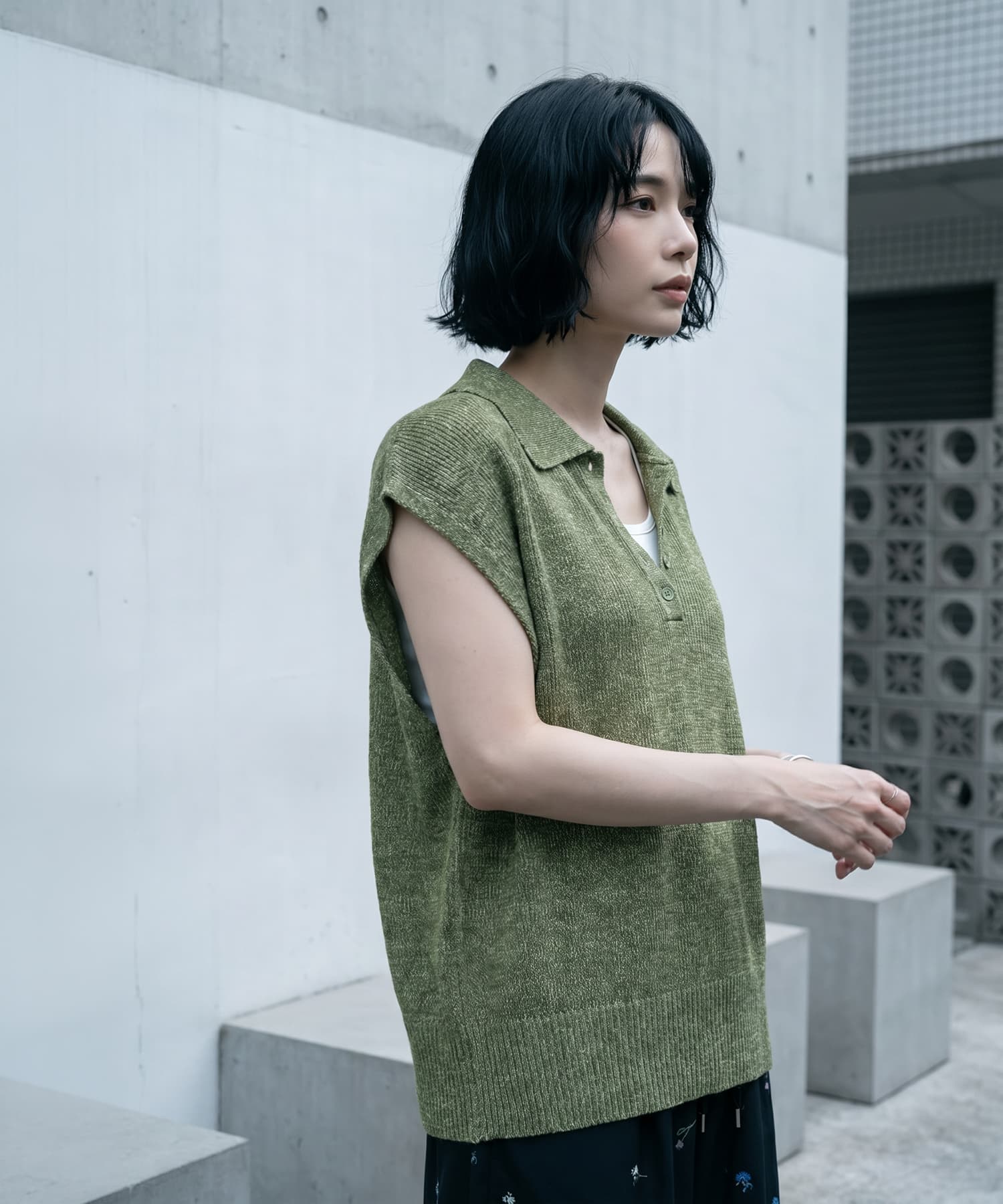 BLK001】ミックスニットポロシャツ | おしゃれな大人レディース