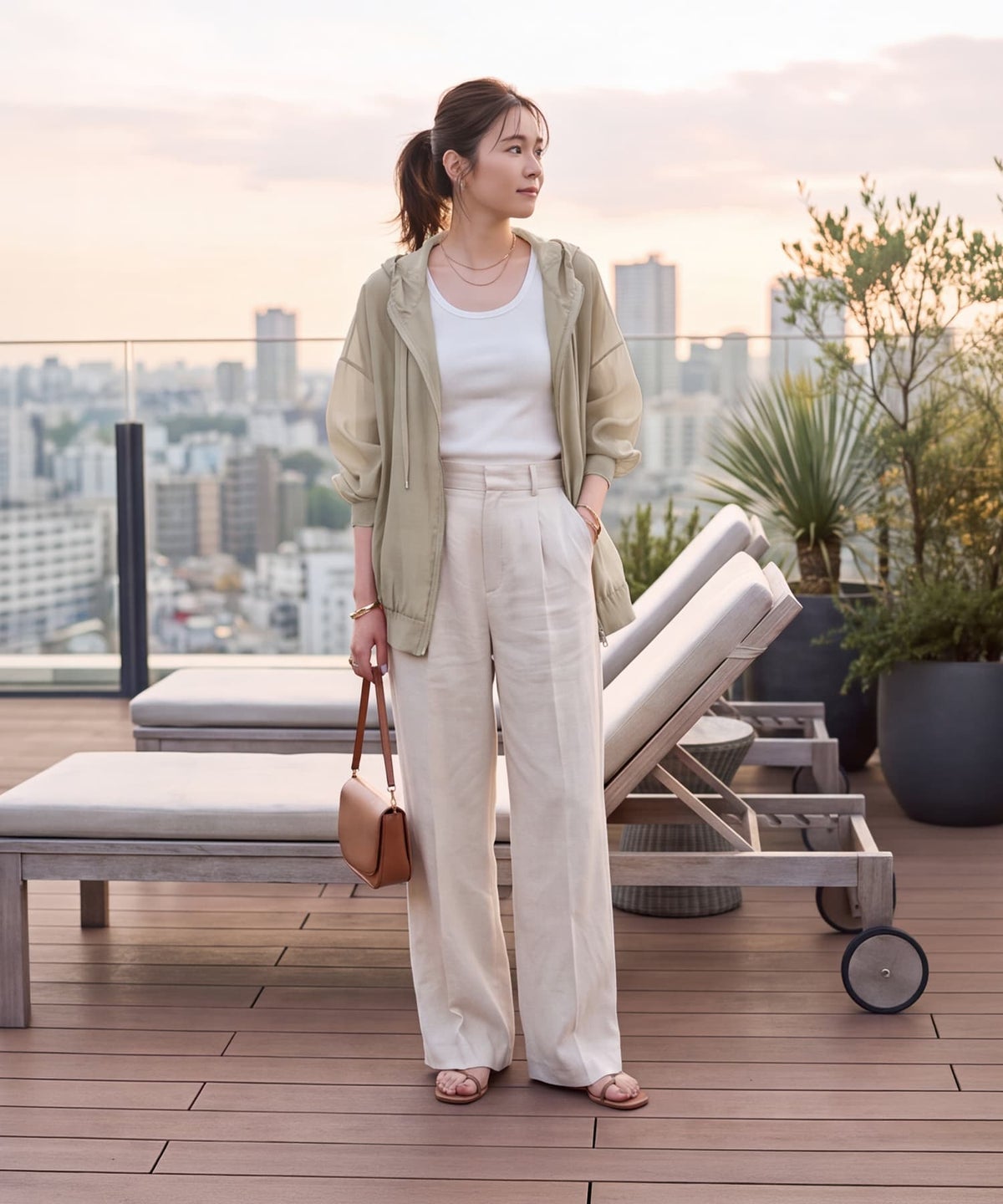 着用イメージ 163cm ベージュ